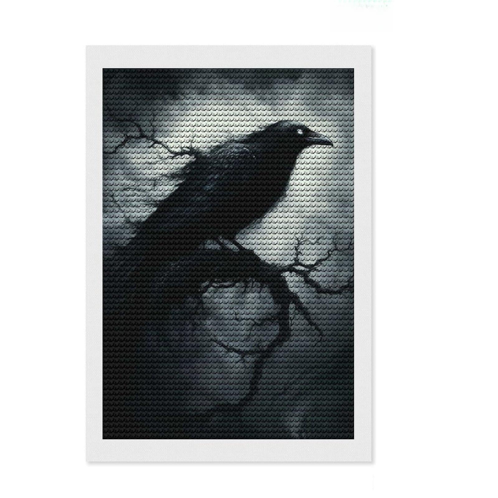 Junmoney Dark Raven on Branch Diamond Art Kit 8"x12", Calming Craft to Unwind, with Tool Kit, Living Room Decor, Festive Craft Gift