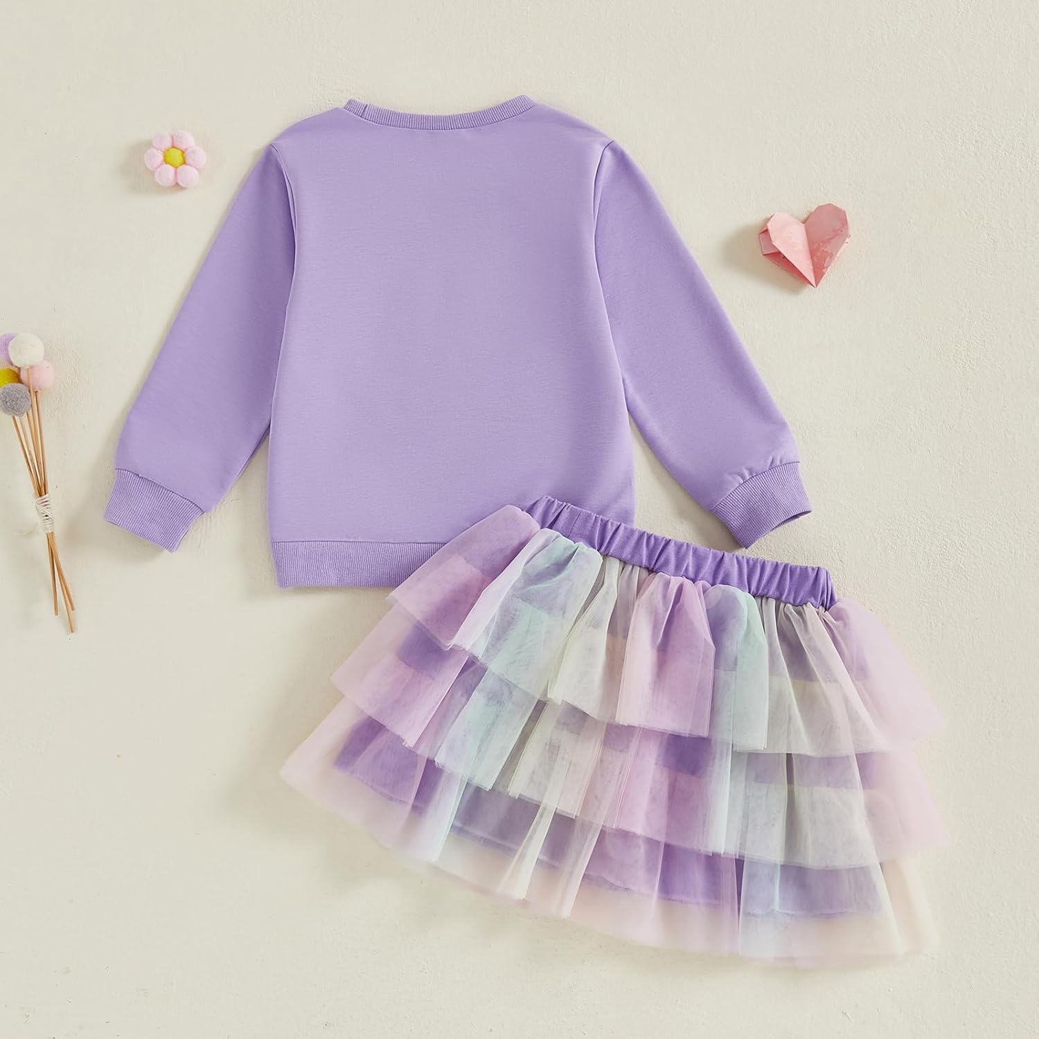 SAYOO Toddler Girls Birthday Outfits Birthday Girl Embroidery Letter Sweatshirt Tops+Rainbow Layered Tutu Skirt Fall Clothes - Image 5