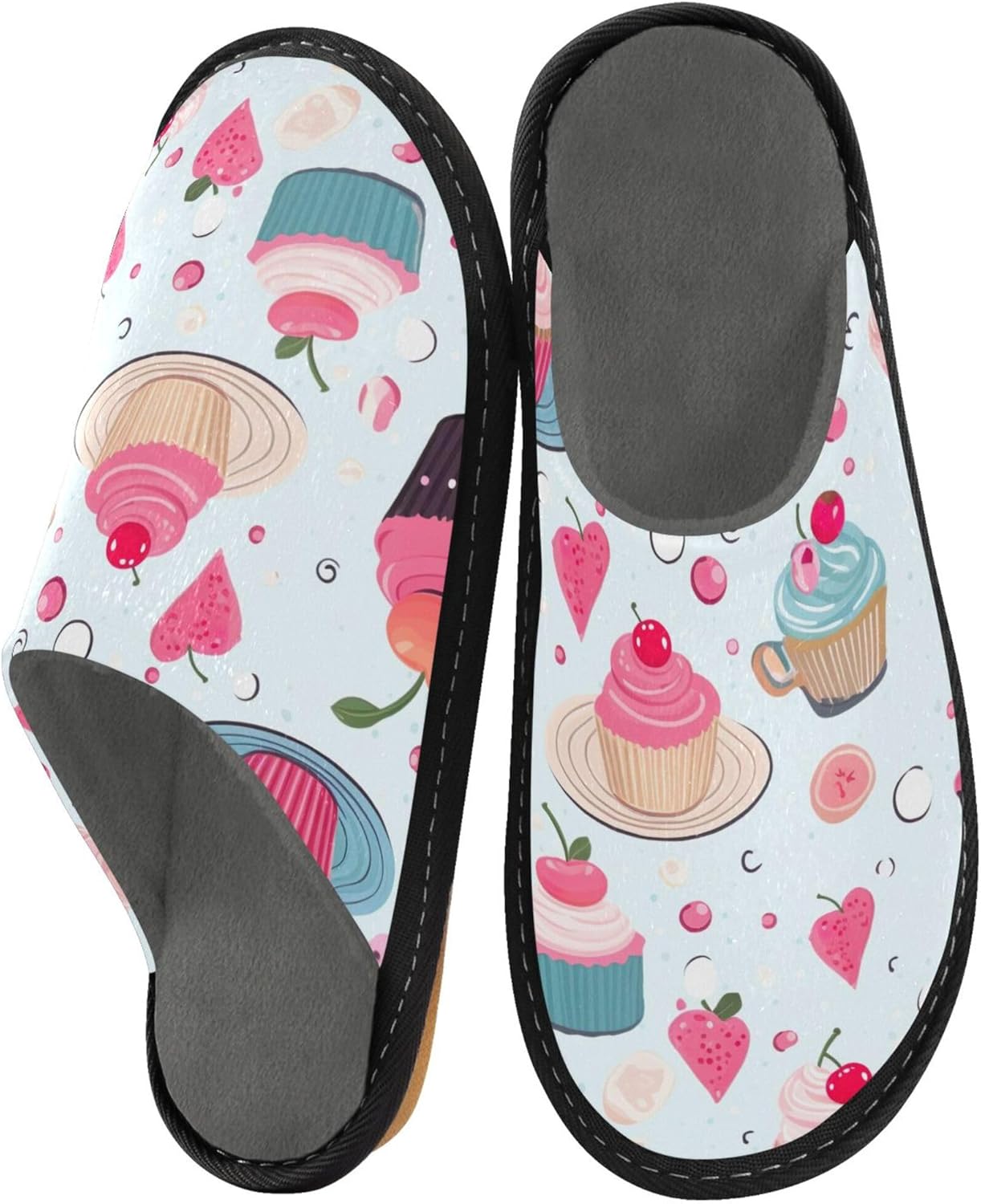 Strawberry Cupcakes House Slippers – Cozy Fuzzy Slippers for Guests, Washable & Disposable, Perfect for Shoeless Home, Spa & Hotel Use A111128