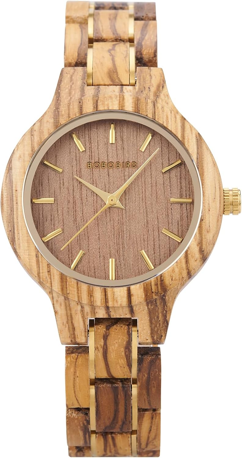 BOBO BIRD Women's Wooden Wrist Watches Quartz Movement Watch Red Sandalwood/Walnut/Zebra Wood Band, 35mm Case for Ladies