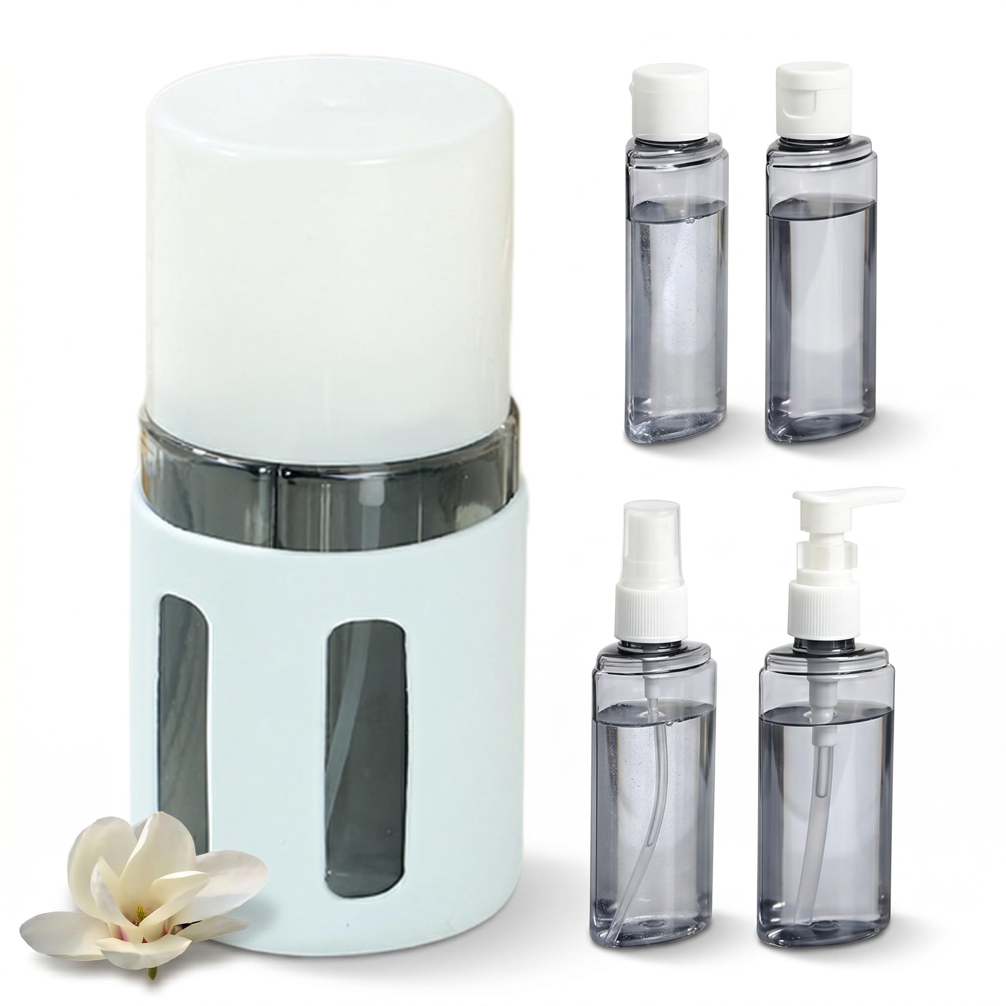 mondpfote 4 in 1 Travel Dispenser Bottle-Refillable Leakproof Rotatable Travel Dispenser Bottle,Four in One Travel Bottles for Toiletries,Portable Travel Toiletry Container for Airport (C,Round)