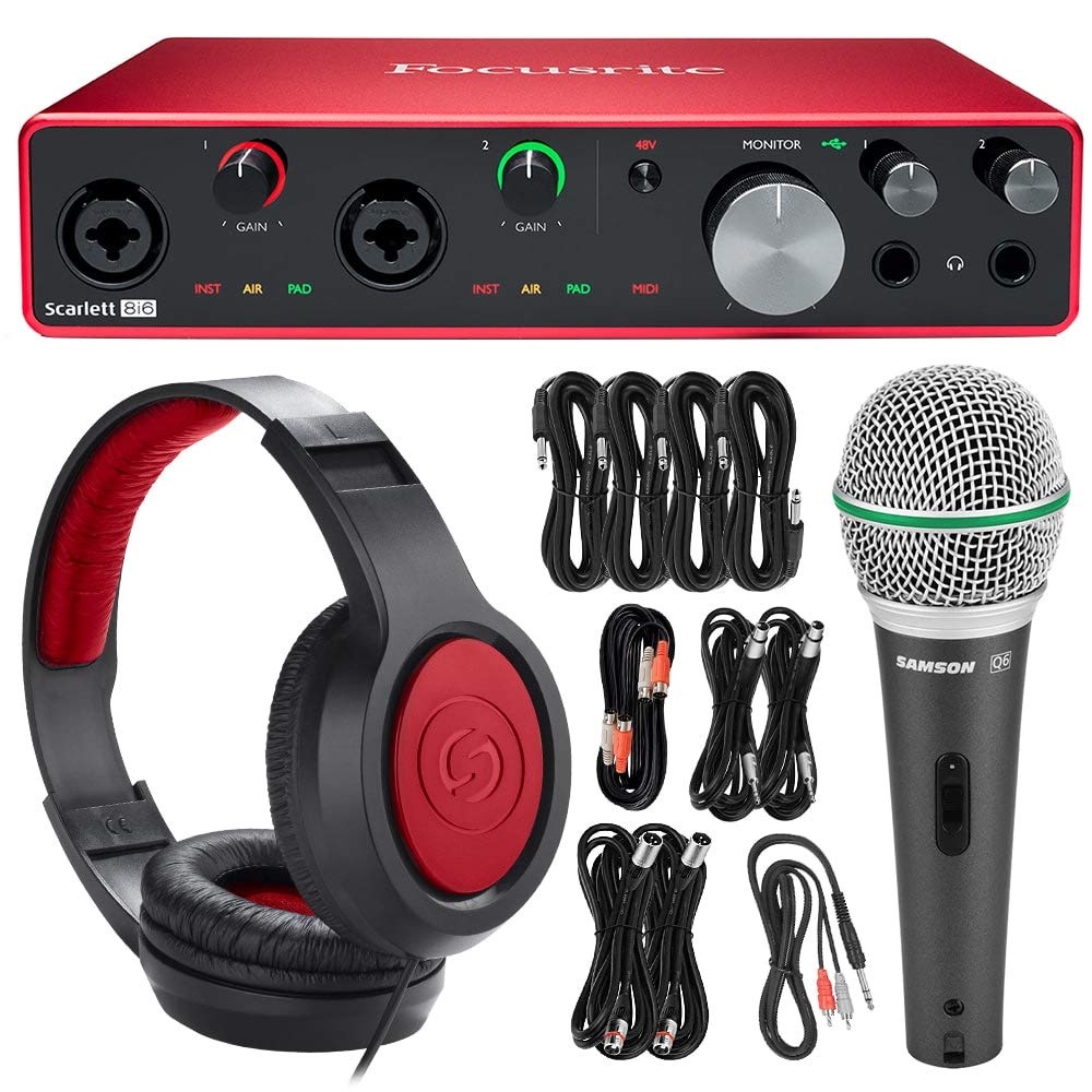 Focusrite Scarlett 8i6 8-in 6-out USB Audio Interface + Q6 Dynamic Handheld Microphone, Extra Bass S