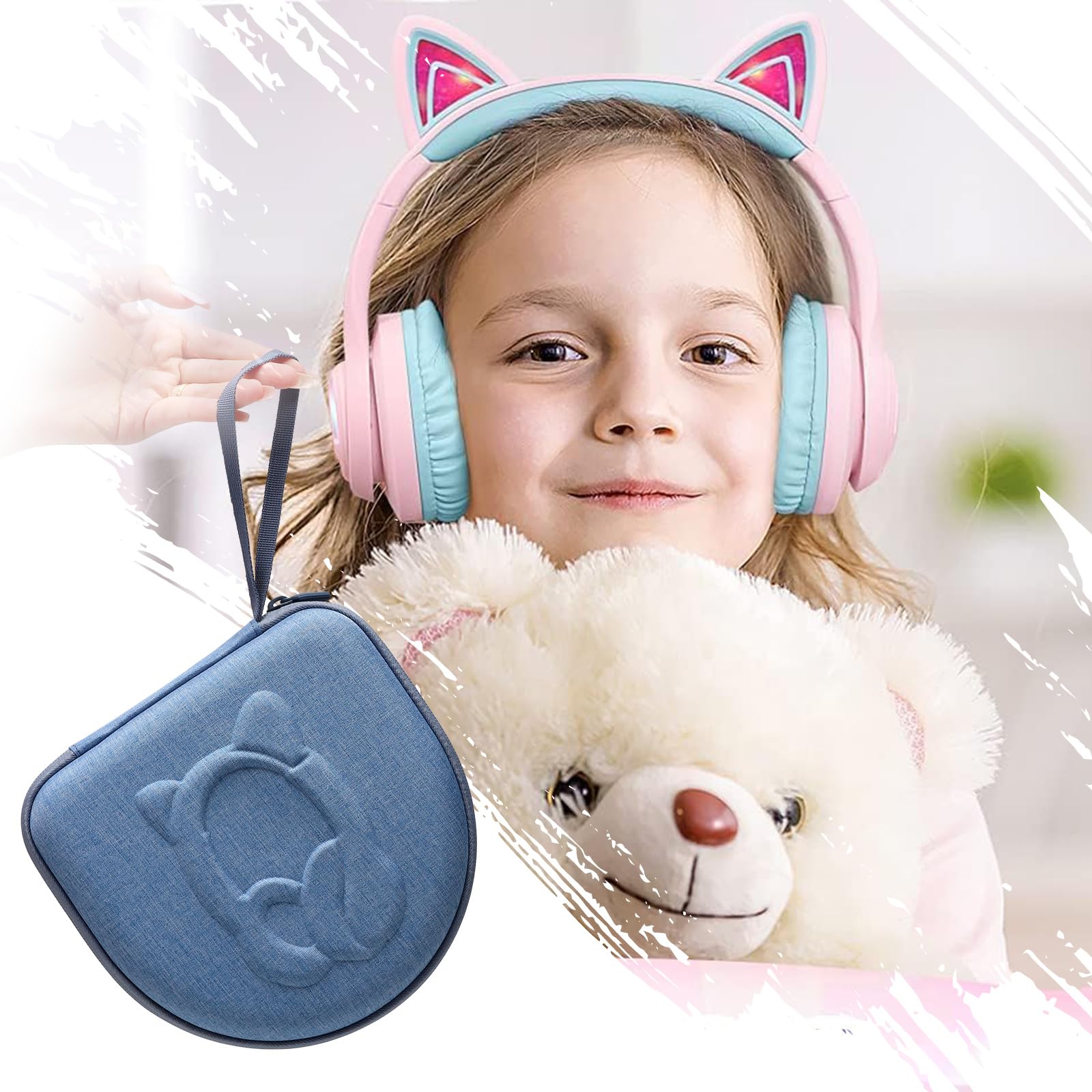 XANAD Custodia per cuffie per bambini Riwbox CT-7 rosa/per Jack CT-7S Cat Green 3,5 mm/per iClever IC-HS01/per Picun/per cuffie FosPower con orecchie di gatto illuminate a LED, solo copertura per