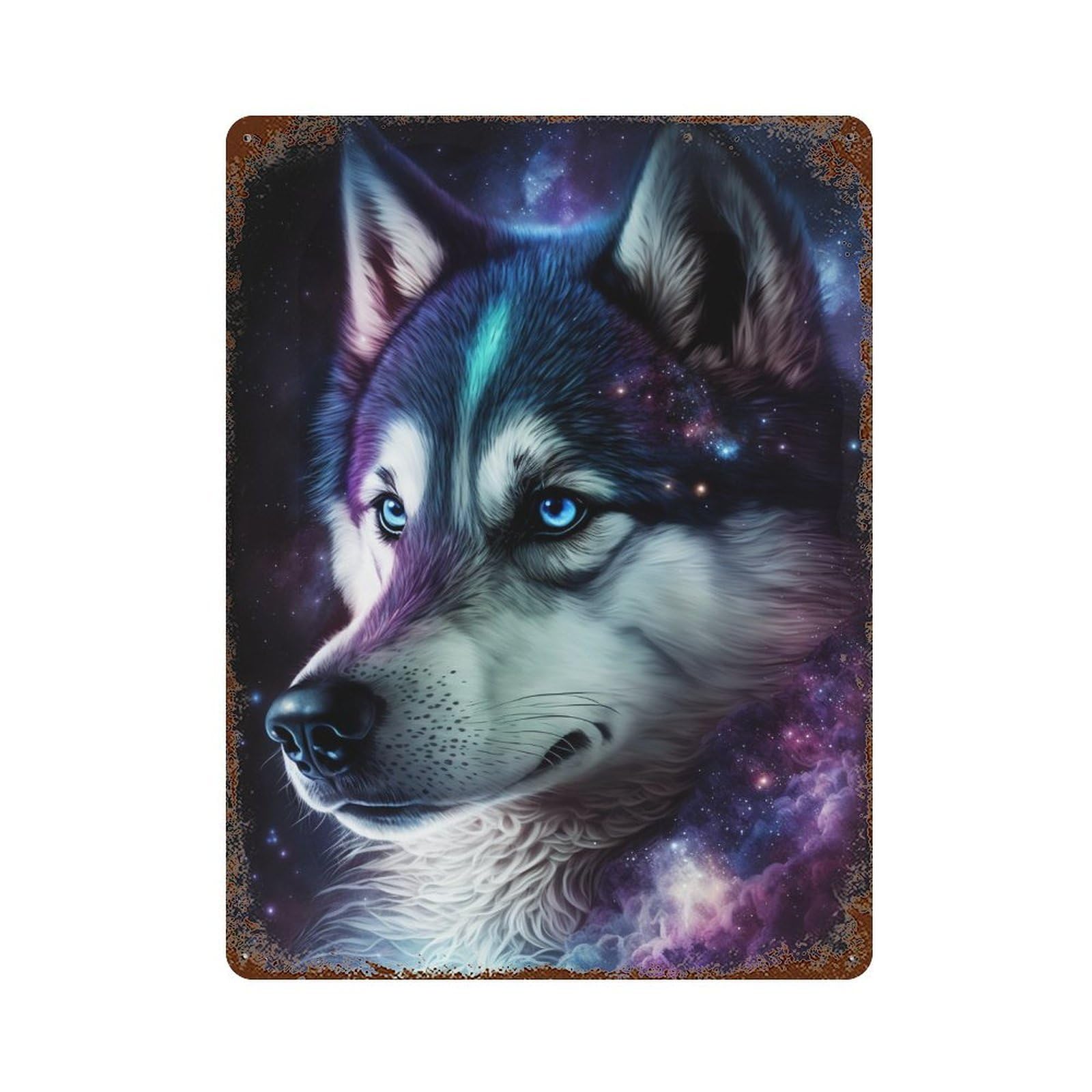 Cosmic Wolf Portrait Art Print-4 15.7"x11.8" Decorative Tin Sign, Retro Wall Decor for Bistro, Counter And Cafe Decor