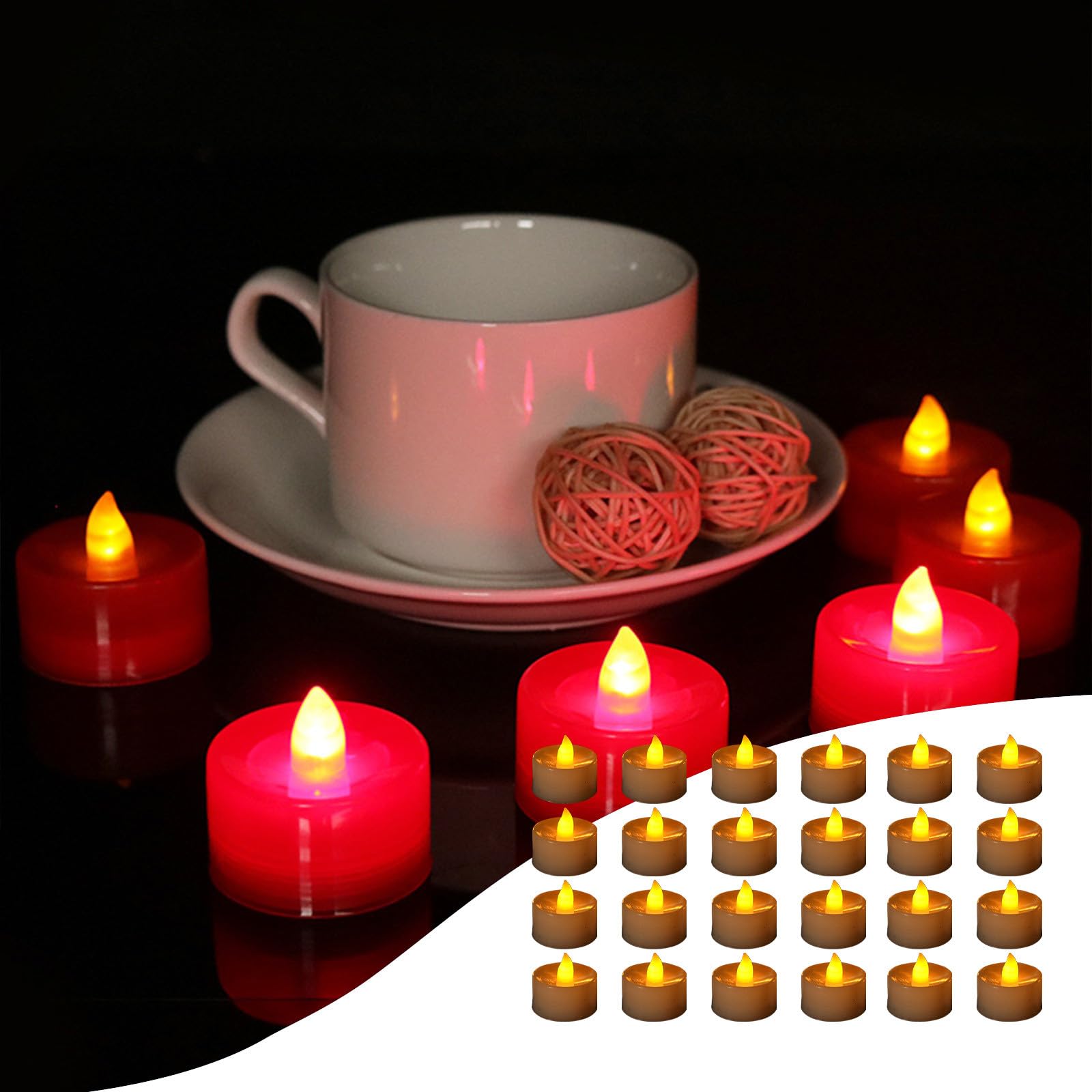 Holiday Decor 24pcsTea Lights, Flameless Candles Flickering Votives For Church, Choral, Wedding Party, Date Night, Christmas, Thanksgiving, Home Table Outside Decoration