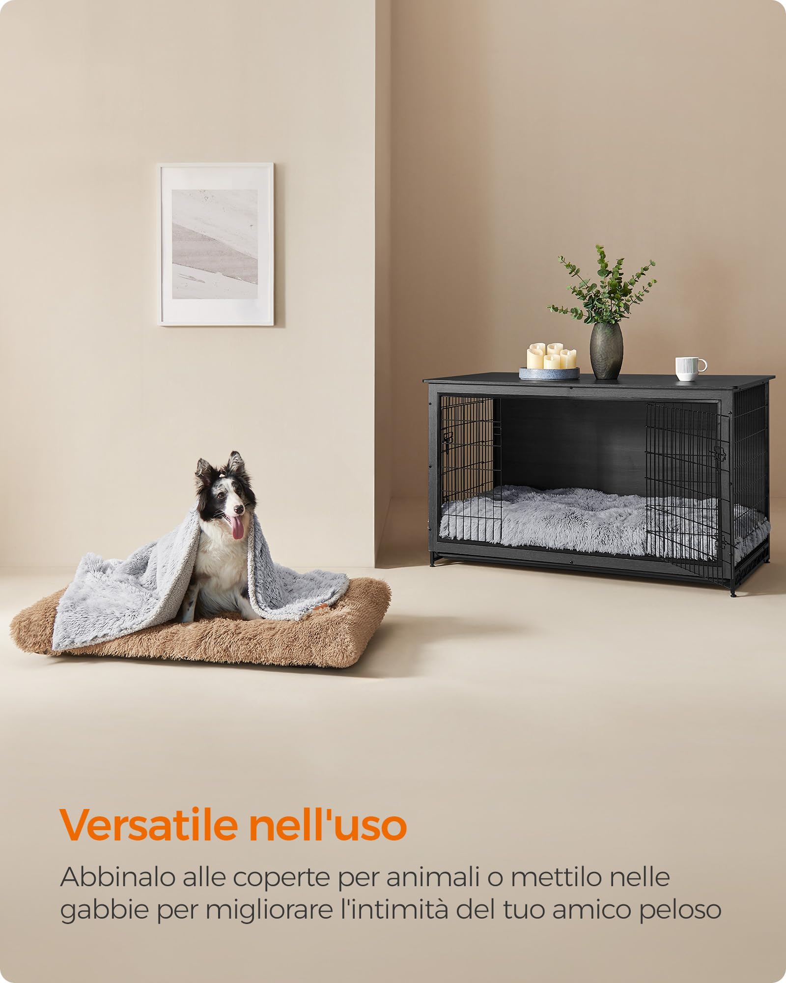 Feandrea Cuccia per Cani, Tappetino per Animali di Peluche Morbida, 110 x 73 cm, Imbottitura Soffice, Lavabile, Cuscino per Cani Multiuso, Marrone Cammello PGW203K01