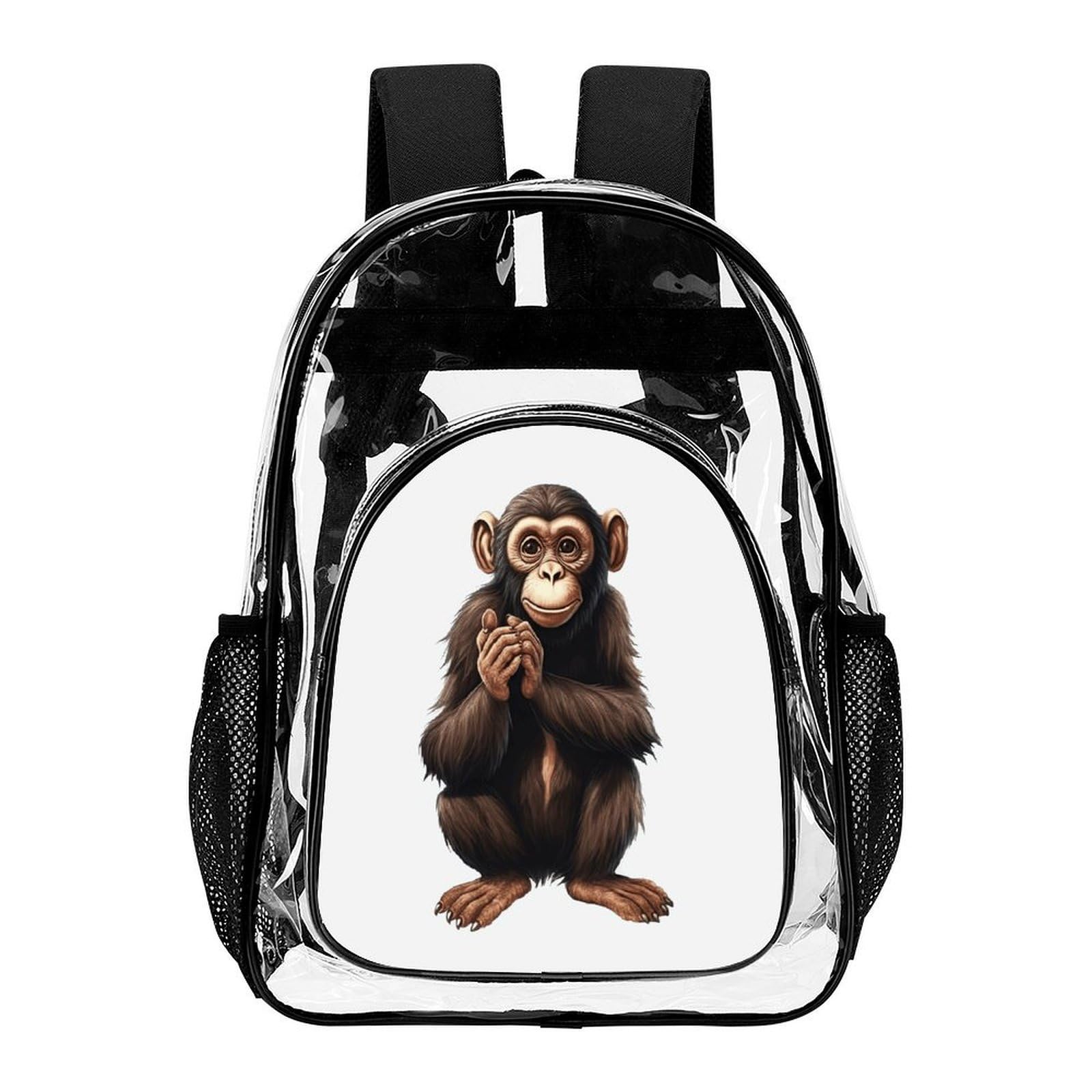 Sitting Monkey Transparenter Rucksack, groß, transparent, PVC, Büchertasche für Sicherheit, Arbeit, Reisen, Stadion