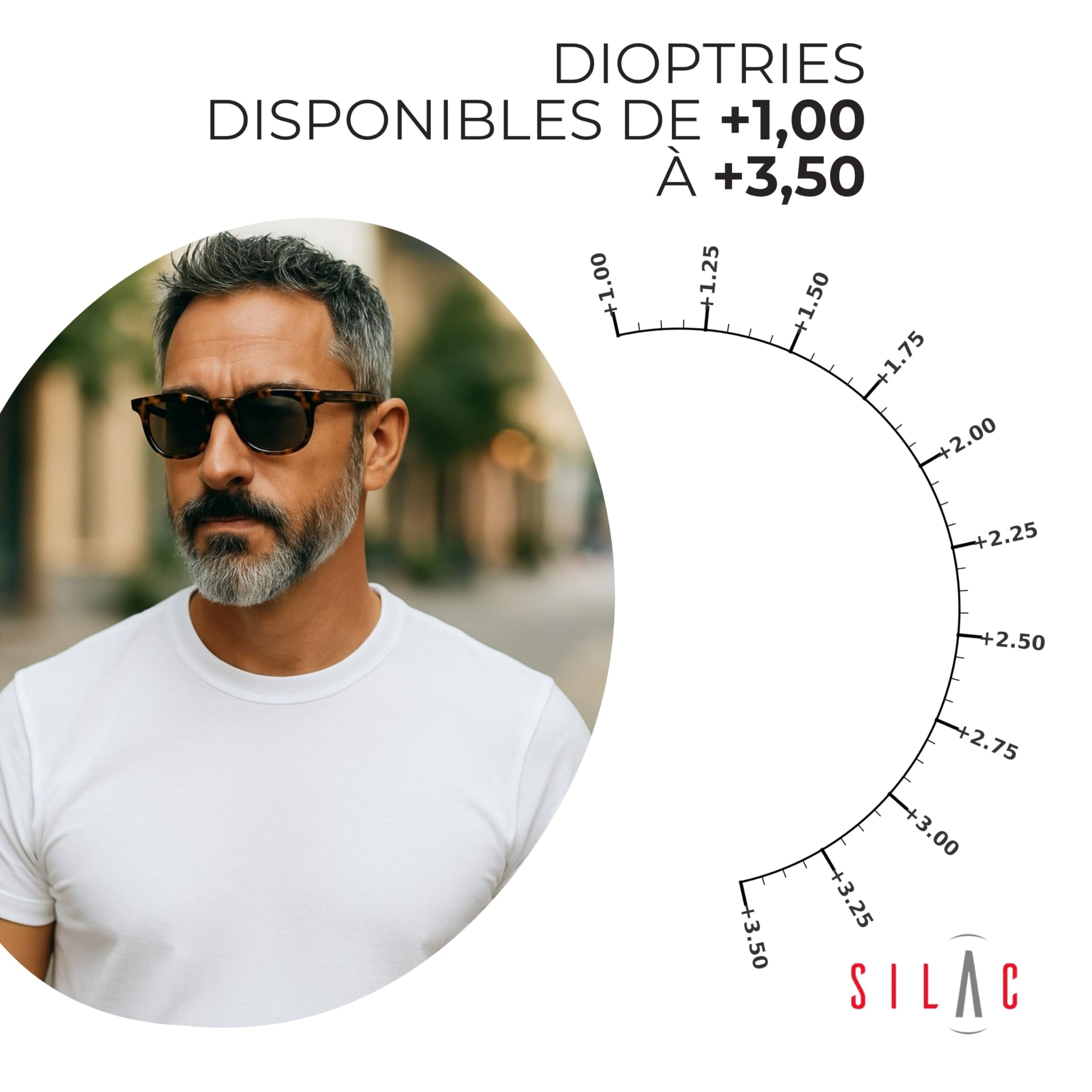 SILAC – Lunettes loupe solaire – Unisexe – Turtle Rubber 7550 – Monture écaille mate polycarbonate – Verres teintés Cat. 3 UV400 – Branches flex – Dioptries +1,00 à +3,50