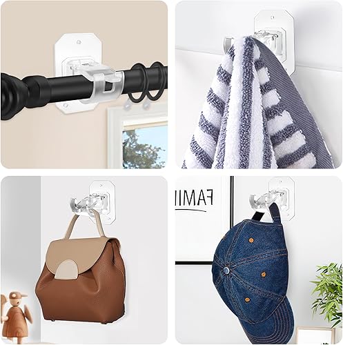 Miniatura 4 de 8 soportes de barra de cortina mejorados, sin taladrar, soportes de barra de cortina autoadhesivos, ganchos para barra de cortina, ganchos de