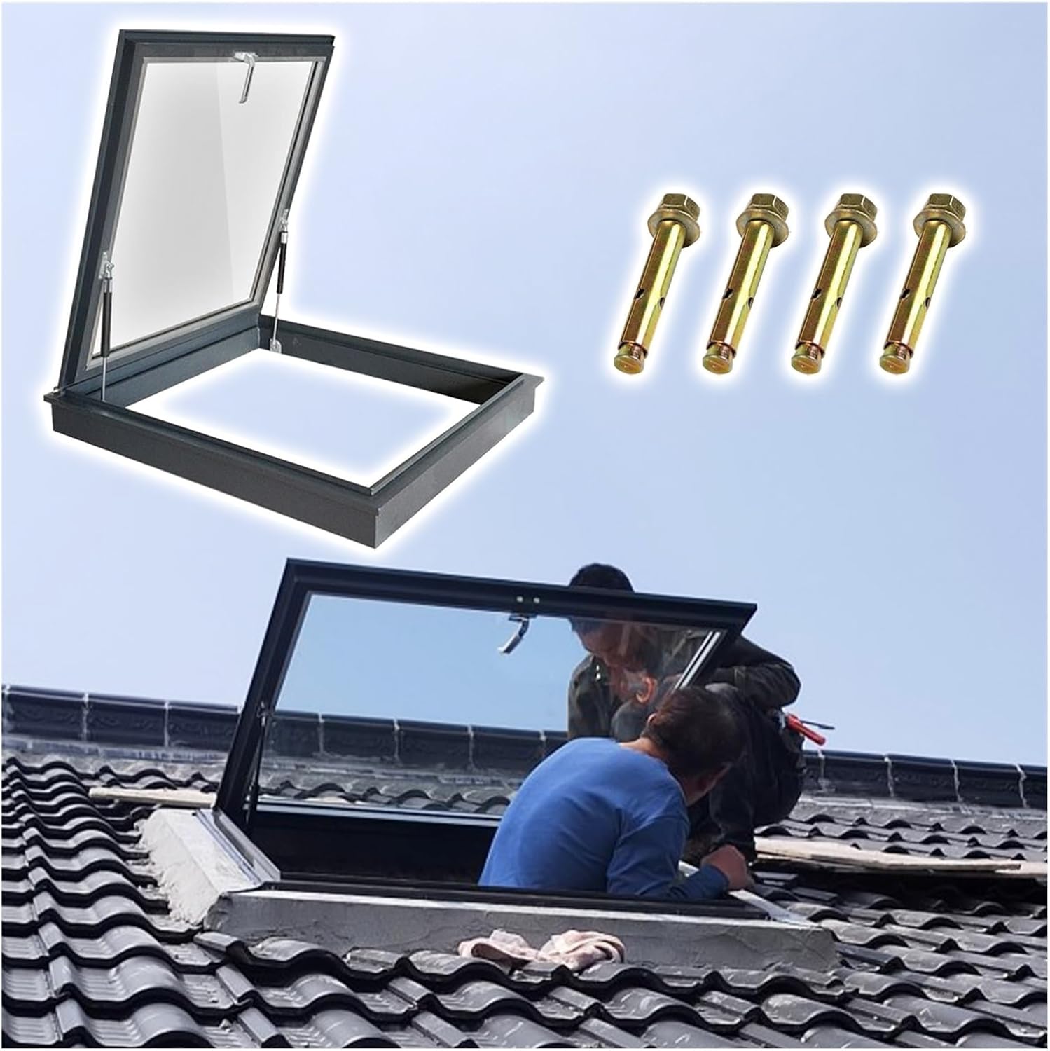 20 22 24 26 28 30 32 34 36 38 40 in Pitched Roof Skylight for Home, Weatherproof Attic Egress Roof Window/Well Cover/Security Doors, Basement Maintenance Glass Hatch(LXW 50x50cm/19.7"x19.7")