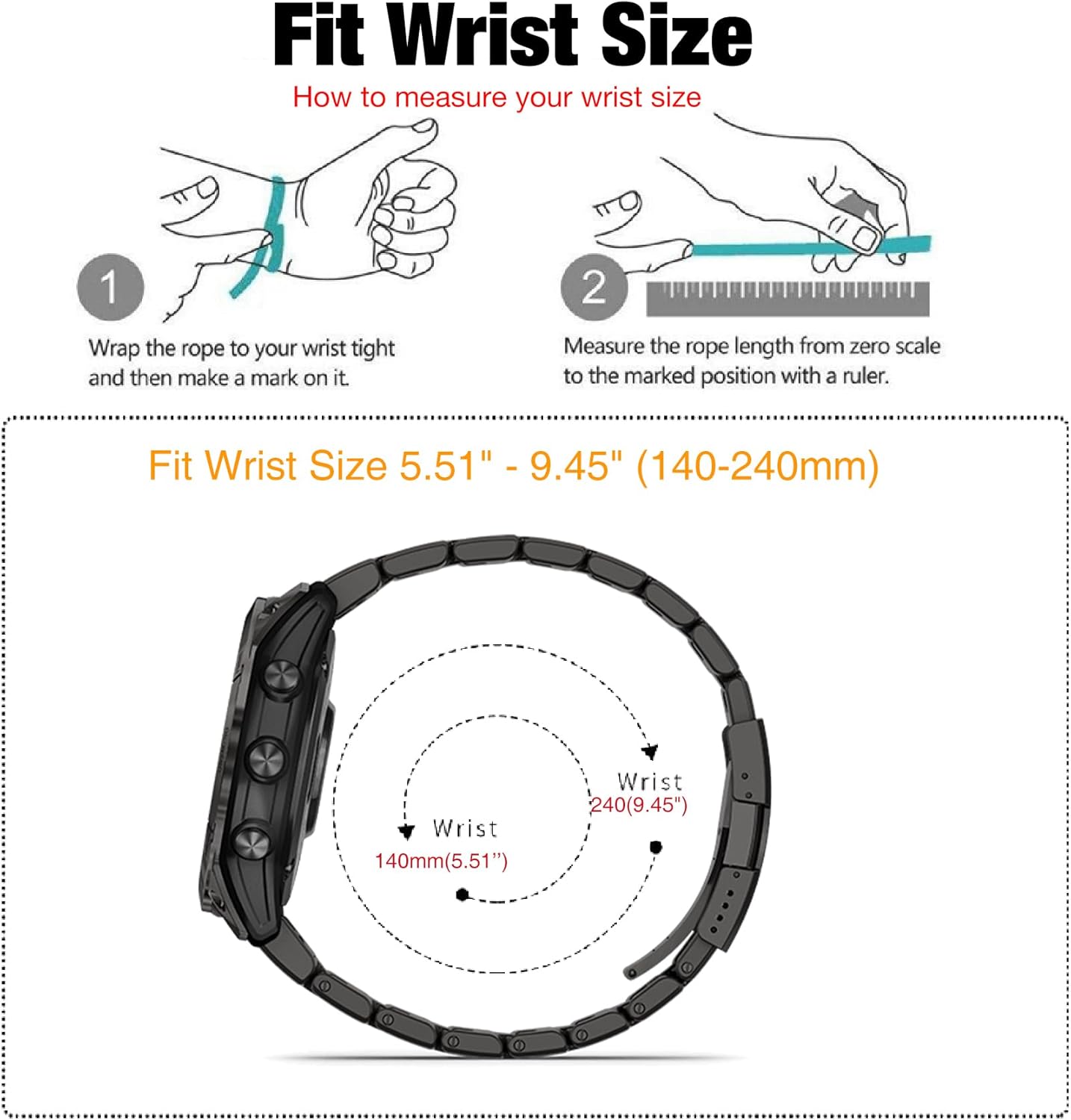 Abanen Titanium Watch Band with Flip-Lock Folding Clasp for Garmin Fenix 8 / Tactix 8 / epix Pro/Enduro, 22mm 26mm QuickFit Wrist Stap for Fenix 7/6/5, Quatix, Tactix - Image 7