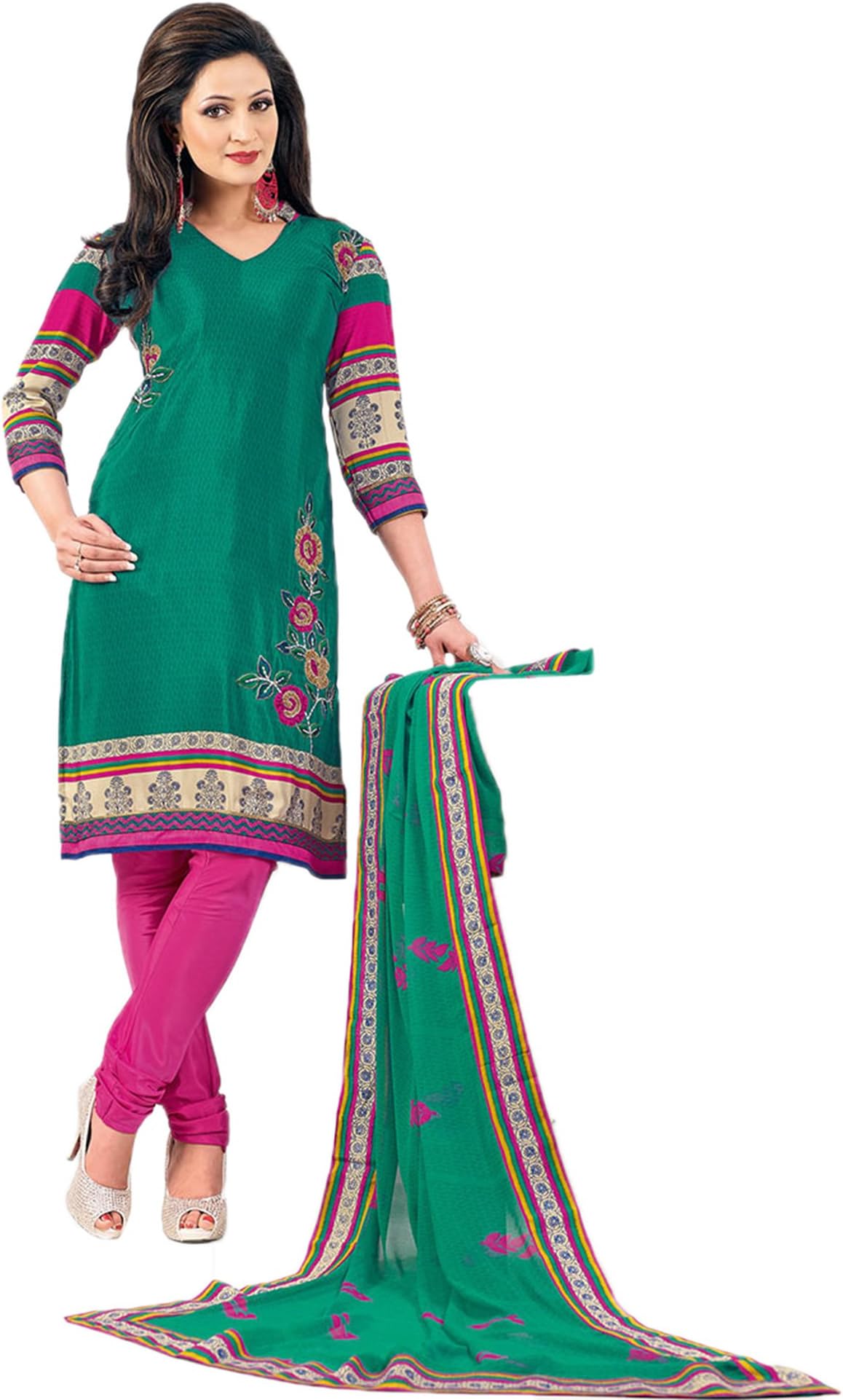 Cbazaar-Delightful Printed Crepe Churidar Suit