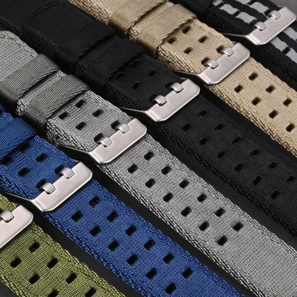 Nylon Watch Bands for Men with Double Holes 18mm 20mm 22mm Quick Release Stainless Steel Buckle Replacement Bands Bracelet(Green-Black Buckle,22mm)