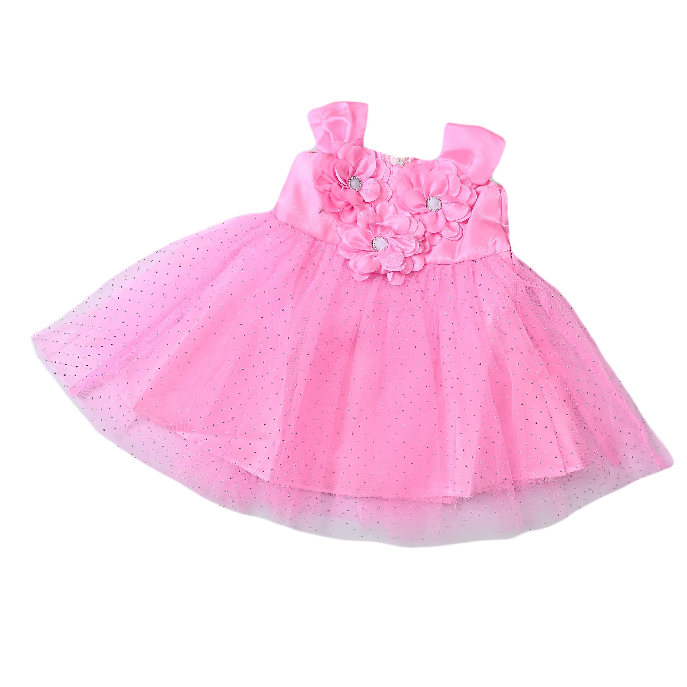 JM Enterprises Online Net Casual Knee Length Solid Frock Dress for Girls