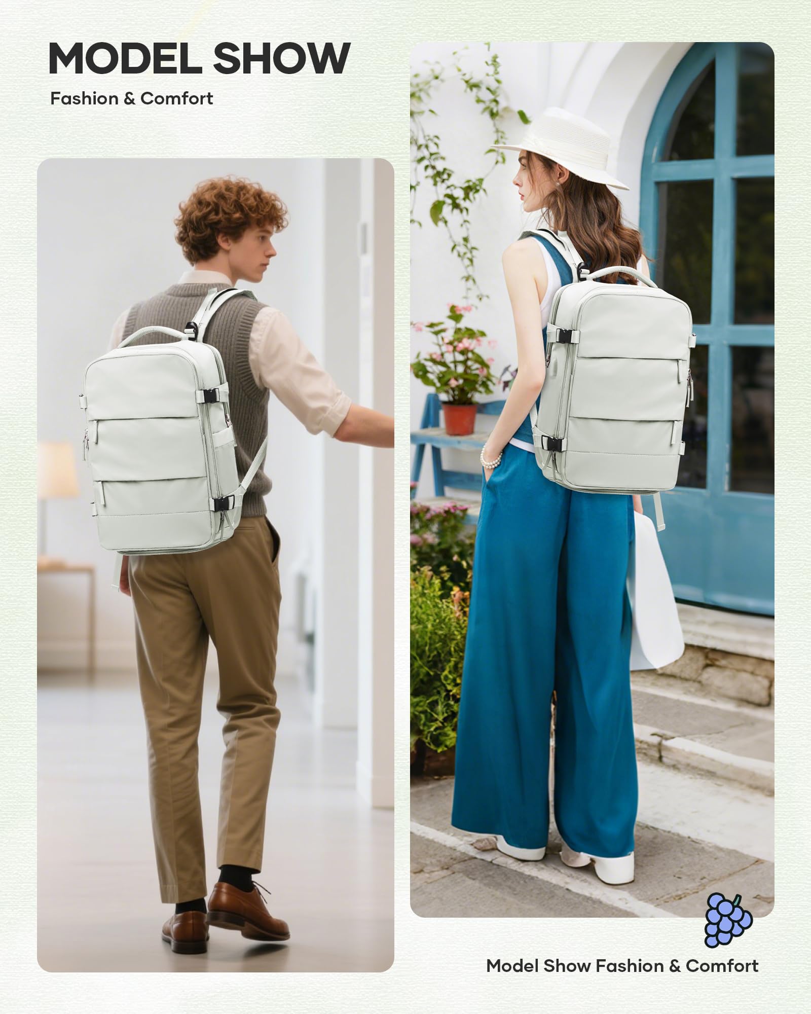 SZLX Zaino Ryanair 40x30x20 Sottovuoto Zaino da Viaggio 40x30x20 Wizzair Donna da escursionismo sportivo impermeabile Zaino Casual Laptop da 14 Pollici con porta di ricarica USB Scomparto per Scarpe
