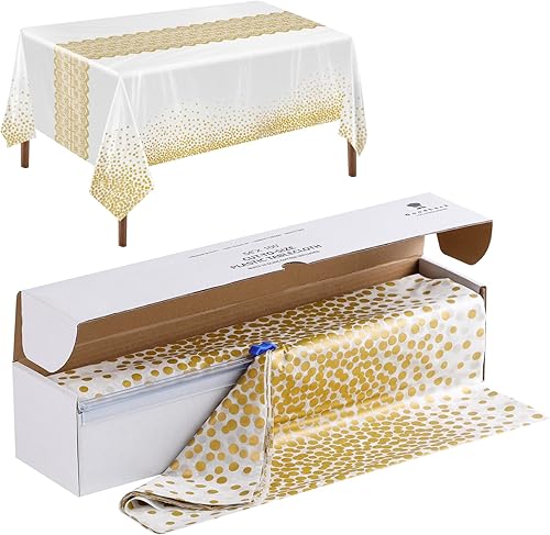 Goodluck Manteles de plástico de 54 pulgadas x 100 pies con caja cortadora, manteles desechables para fiestas, manteles de plástico para fiestas,