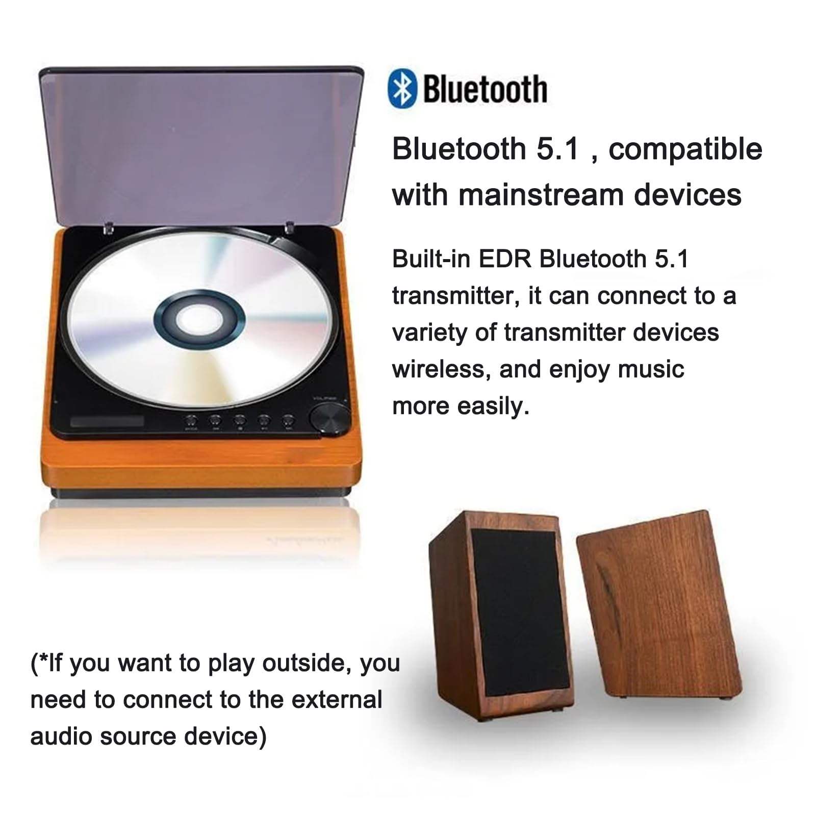 Lettore CD con altoparlanti Bluetooth, modalità USB, uscita ottica e display LCD per l'intrattenimento audio domestico