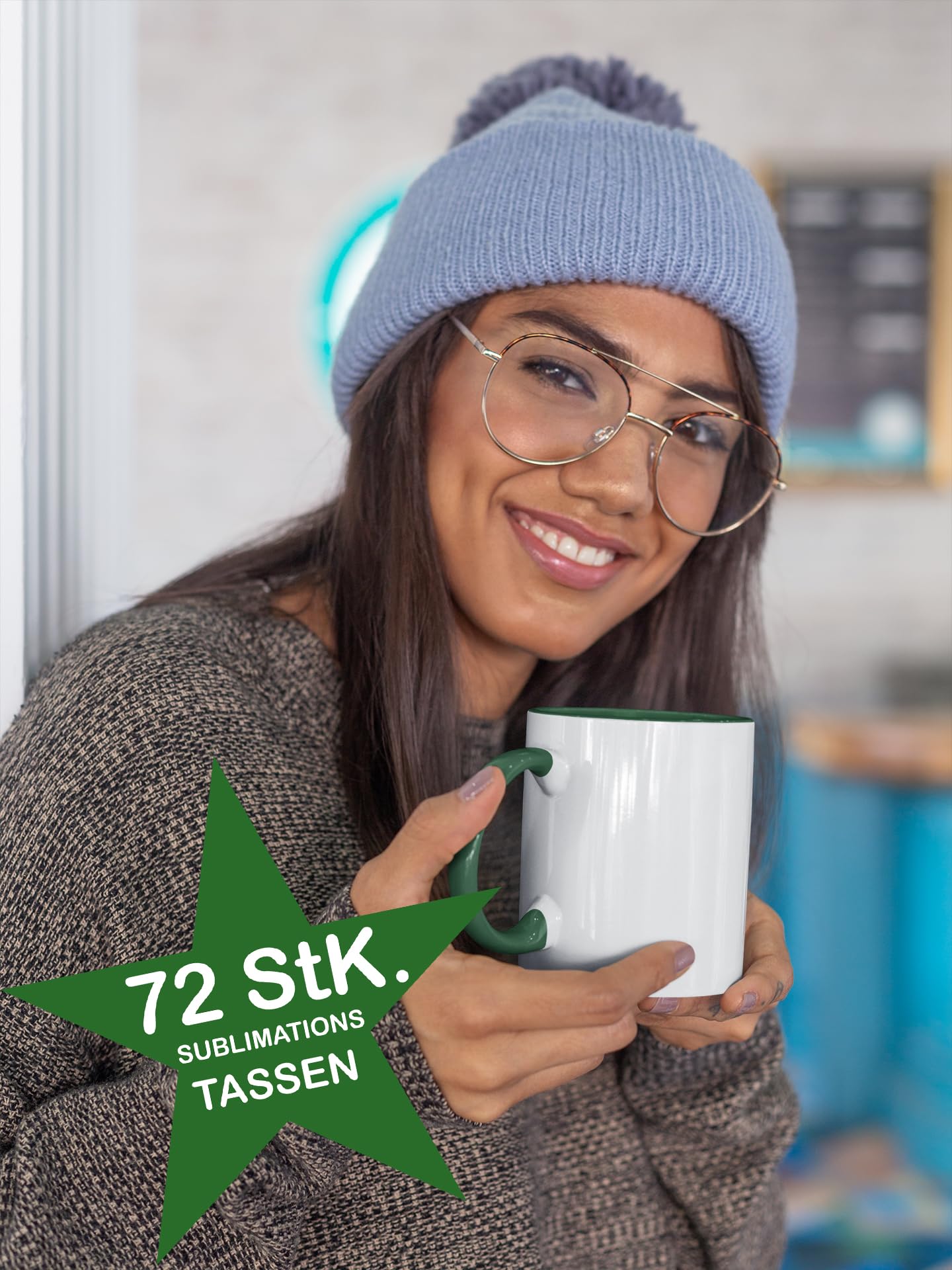 Acen Merchandise Sublimationstassen ohne Druck aus hochwertiger | Keramik inzeln oder im Set | Sublimationsbecher mit Tinte (72 Stück, Grün)