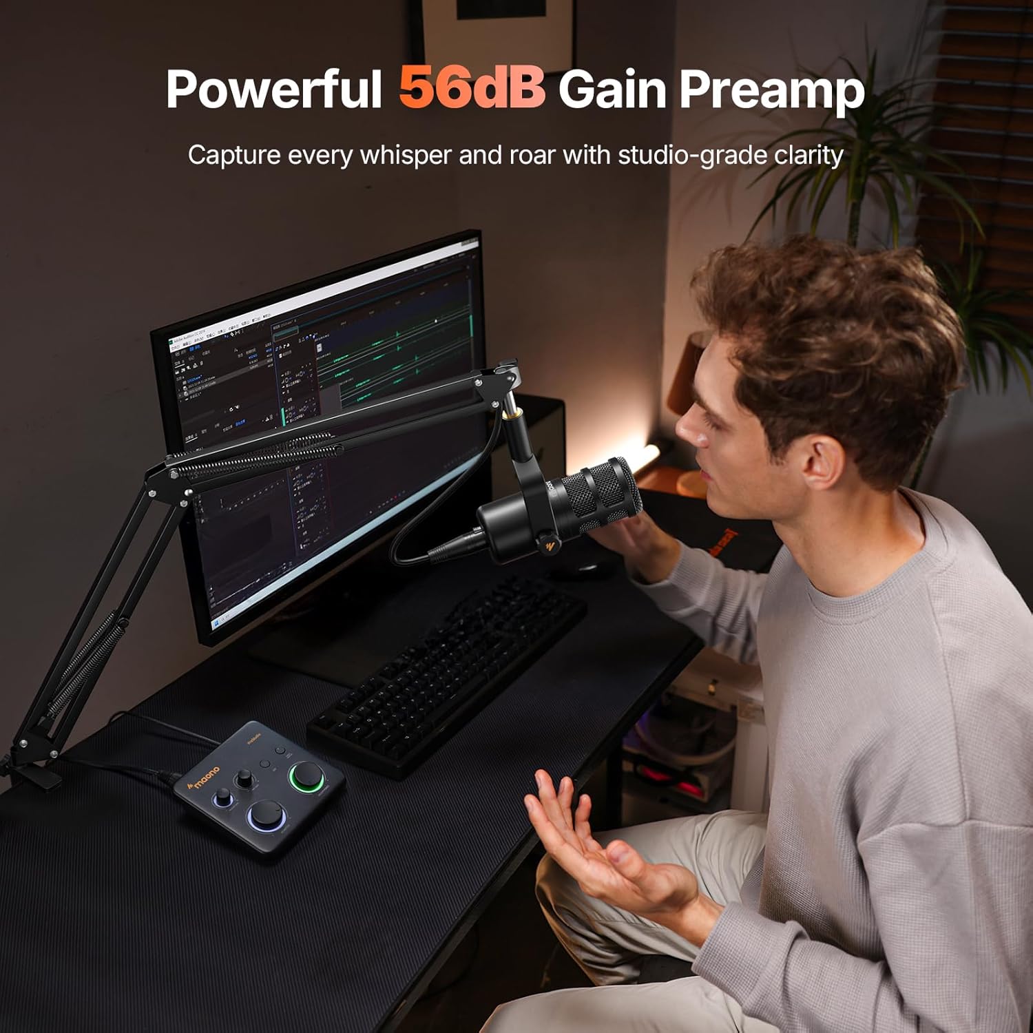 MAONO USB Audio Interface Bundle: Interface with XLR Microphone Headphone 24-bit/192kHz LOOPBACK ASIO Driver for Recording Music Home-Studio Guitar Podcast Streaming PC DAW(PS22+PD100S+MH700)