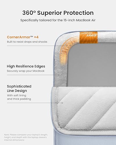 Vista 4 de tomtoc - Funda protectora de 360° para MacBook Air de 15 pulgadas M3/A3114 2024, M2/A2941 2023, laptop Surface de 15 pulgadas 7/6/5/4/3, Dell XPS 15