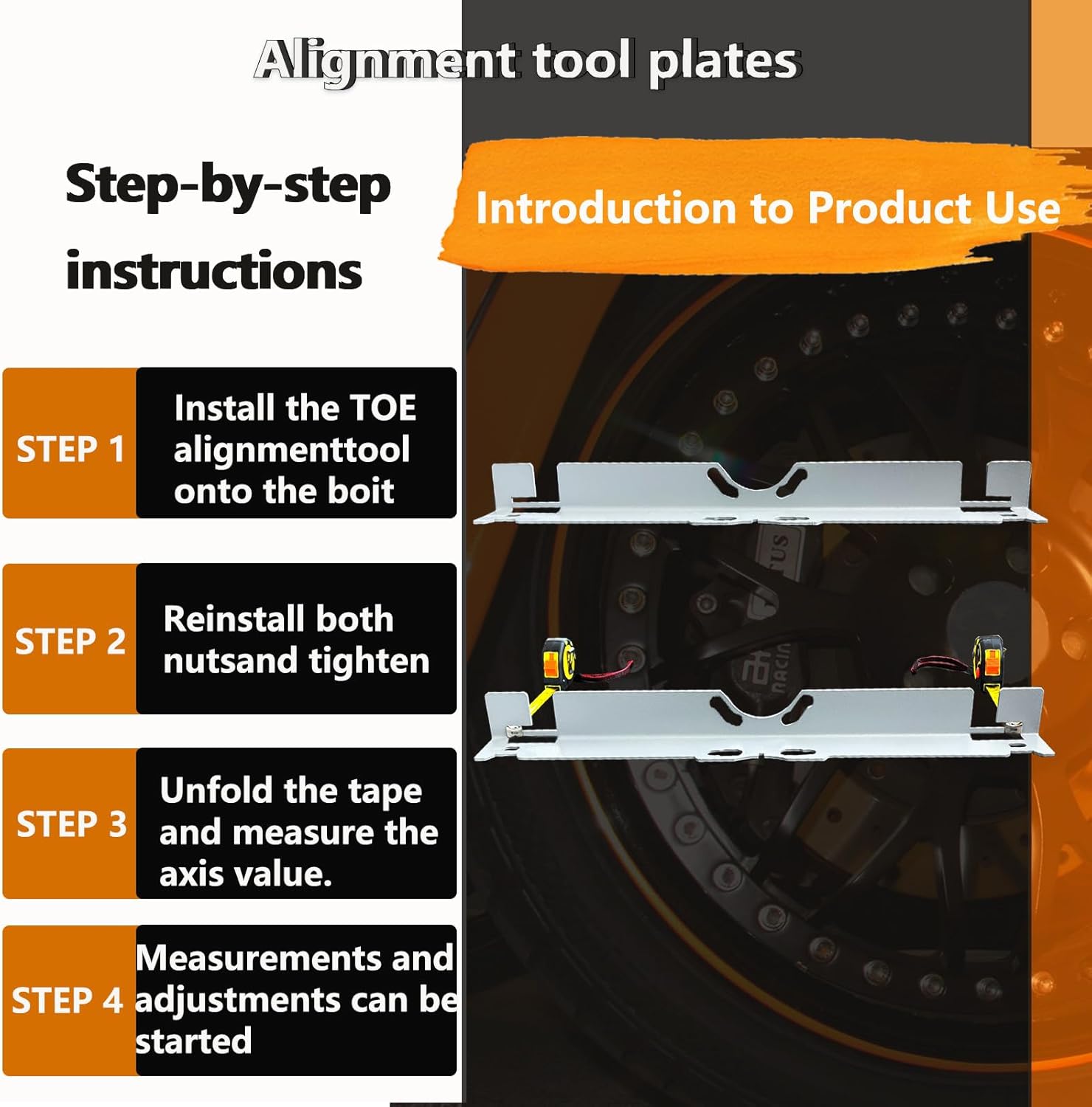 Upgraded Toe Plates Wheel Alignment Tool, Steel Provides Accurate Wheel Alignment Measurements, Portable Tool for Car, Truck, SUV, and Vehicle, Includes 2 Measuring Tapes.