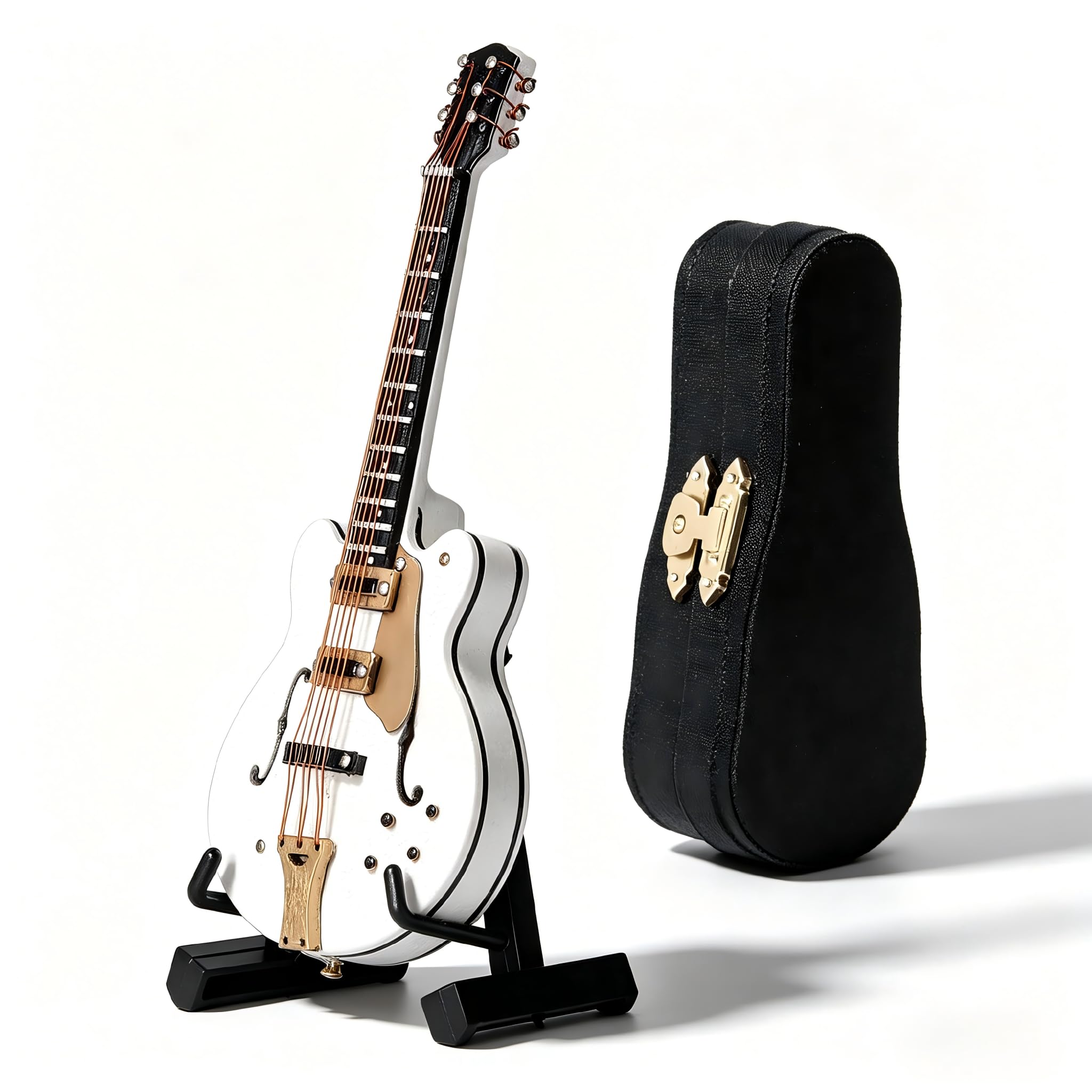 Hapivida Mini Guitar Model, Handcrafted Miniature Guitar with Stand and Case, Classic Collectible Toy for Home Office Decoration(10cm/3.9in High)