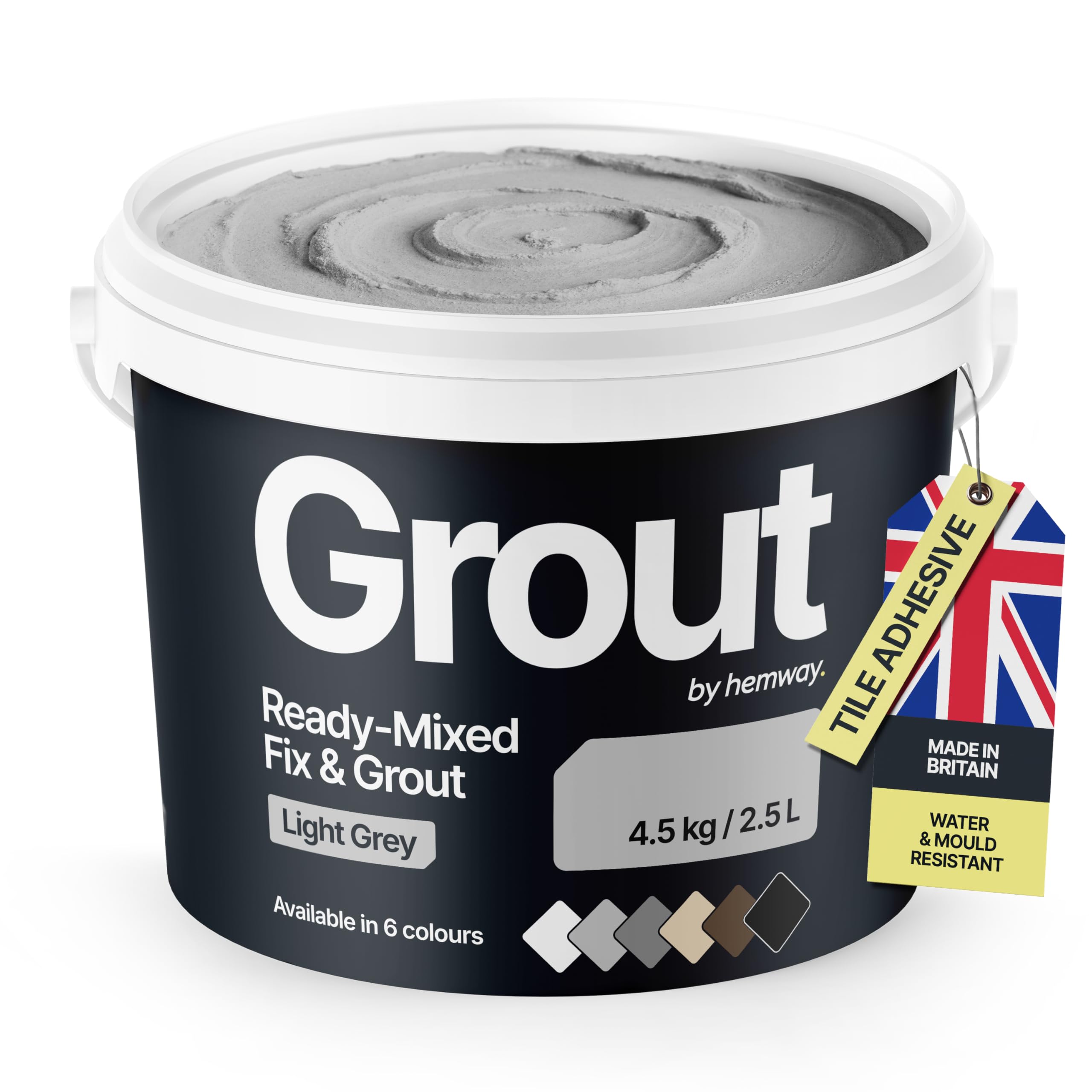 Light Grey Ready Mixed Grout & Fix | Floor, Wall & Tile Adhesive 4.5kg / 2.5L | Water-Resistant, Anti-Mould, Easy to Use & Fast-Drying | Suitable as Kitchen, Bathroom Tile Grout - Light Grey Grout