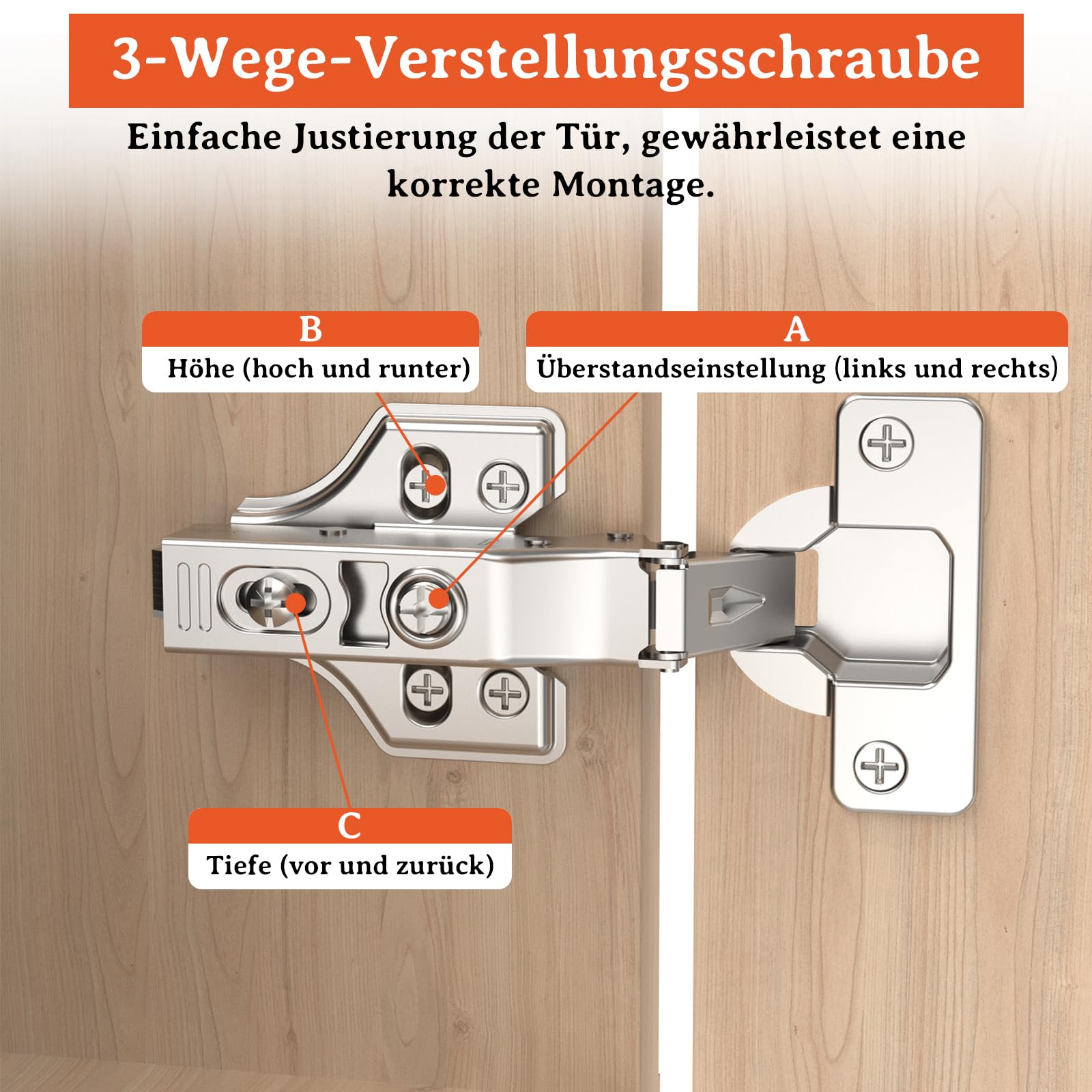 Furniware 50 Stück Eckanschlag Scharniere für Schranktüren, 48mm Küchenschrank Softclose, Topfbänder 35mm Topfscharnier, 105 Grad Schrankscharnier, Kleiderschrank Scharnier, Möbelscharnier mit Dämpfer
