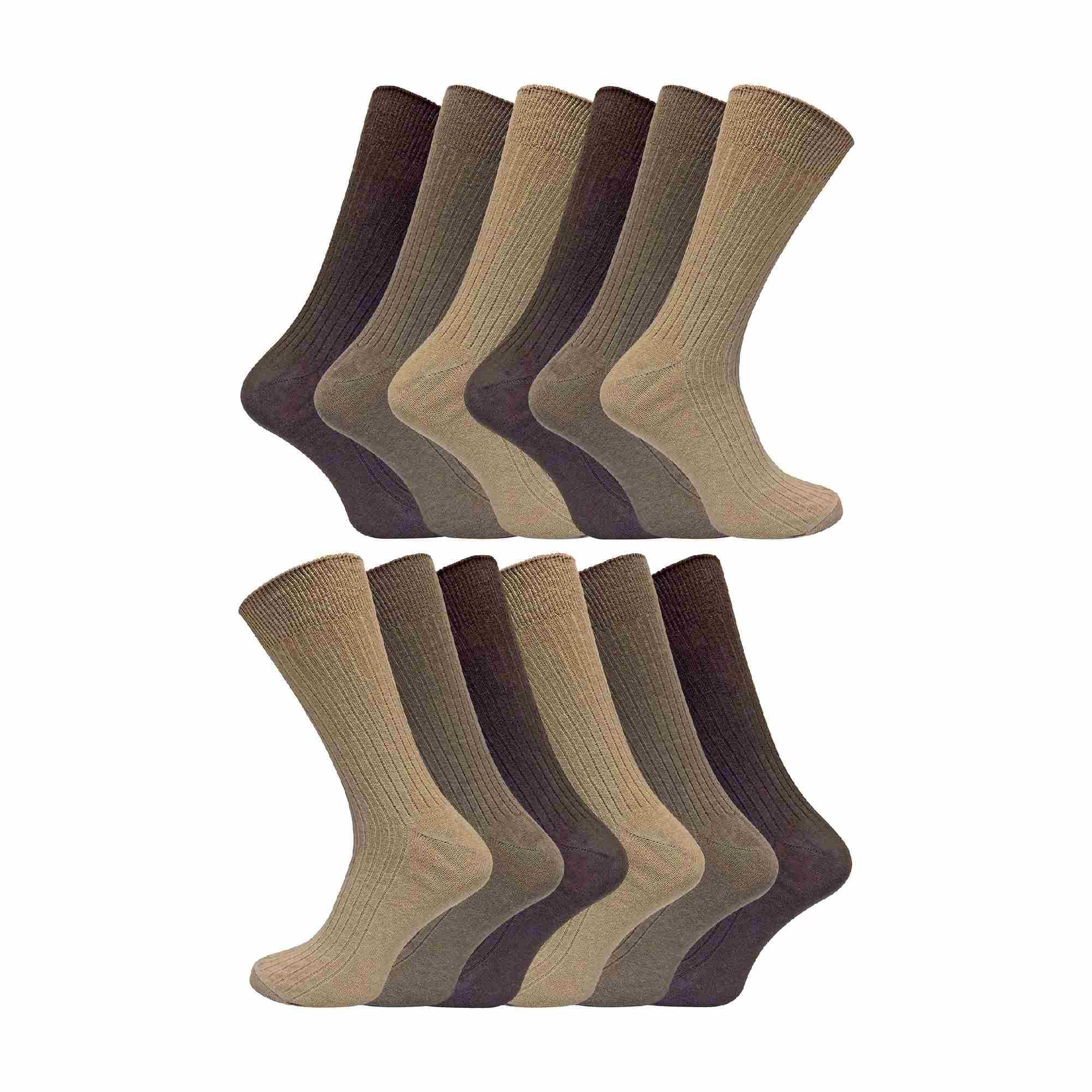 Sock Snob Men's Brown 12 Pair Multipack 100% Cotton Socks | | Ribbed Dress Socks | Size 6-11 & 11-14 (12-14, )
