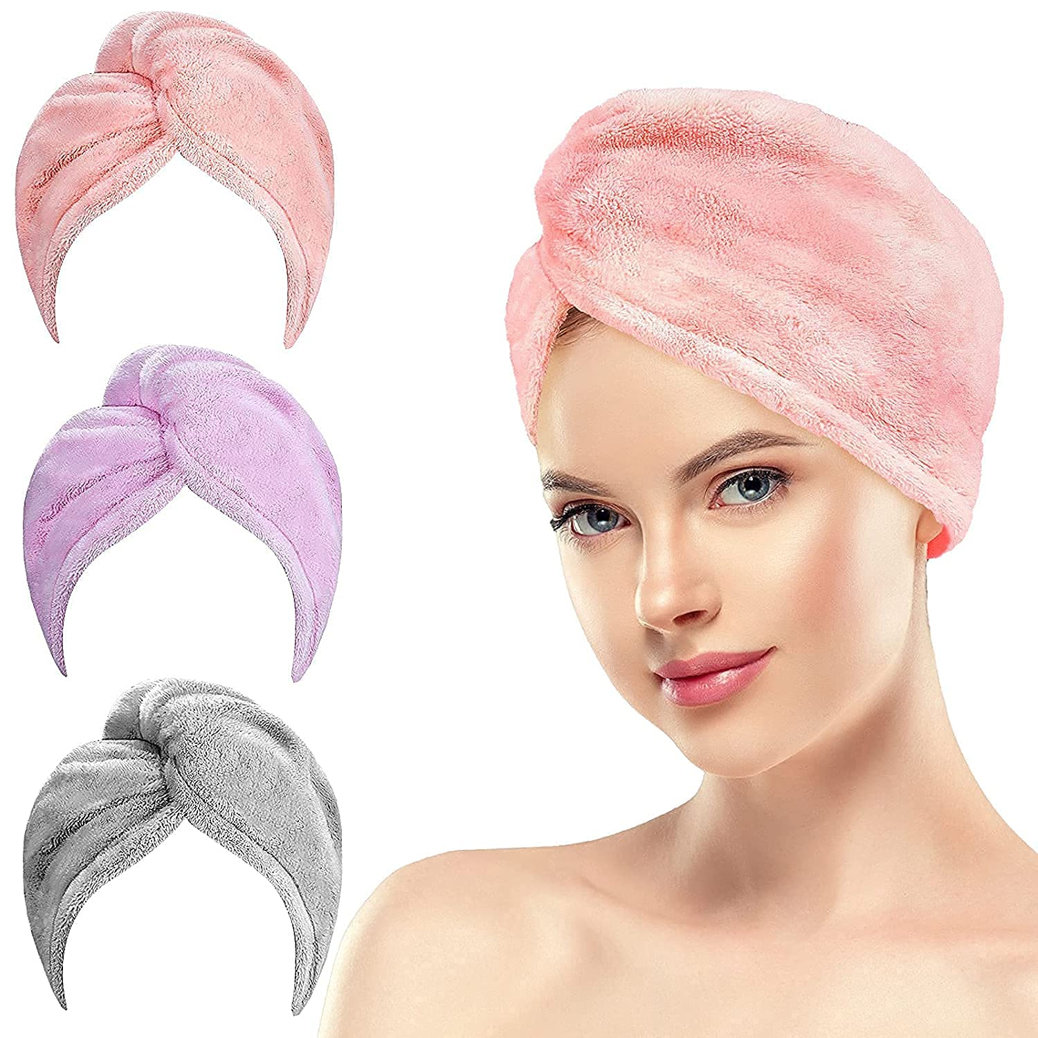 Set of 2 Hair Towel Wrap Absorbent Towel Bathrobe Magic Hair Warp Towel Super Quick-Drying Microfiber 500 GSM Bath Towel Bath Towel (Multicolor)