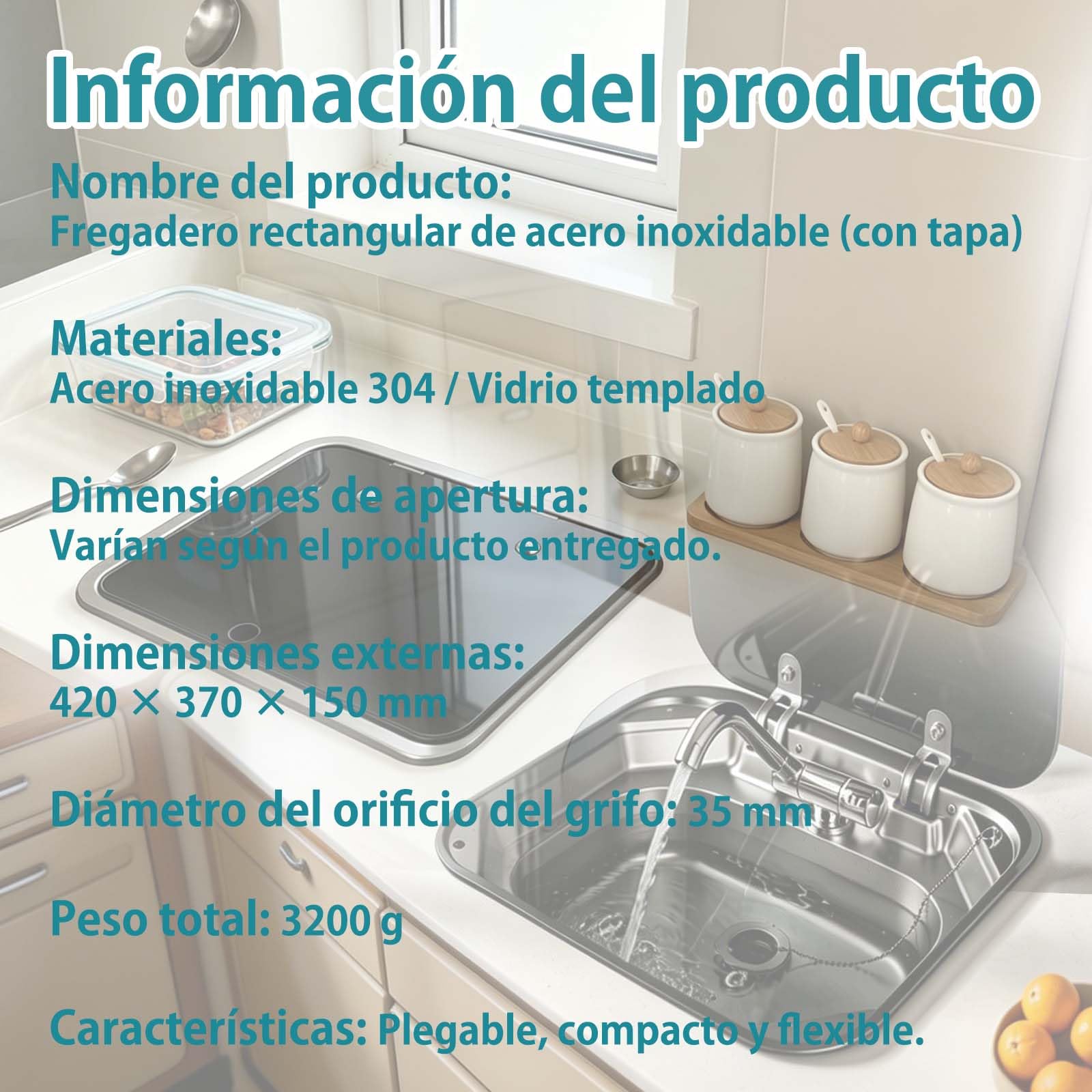 fregadero de cocina para caravana, Fregadero portátil para Camping, kit de lavabo de mano de un solo tazón para remolques de caravana, caravanas y caravanas.