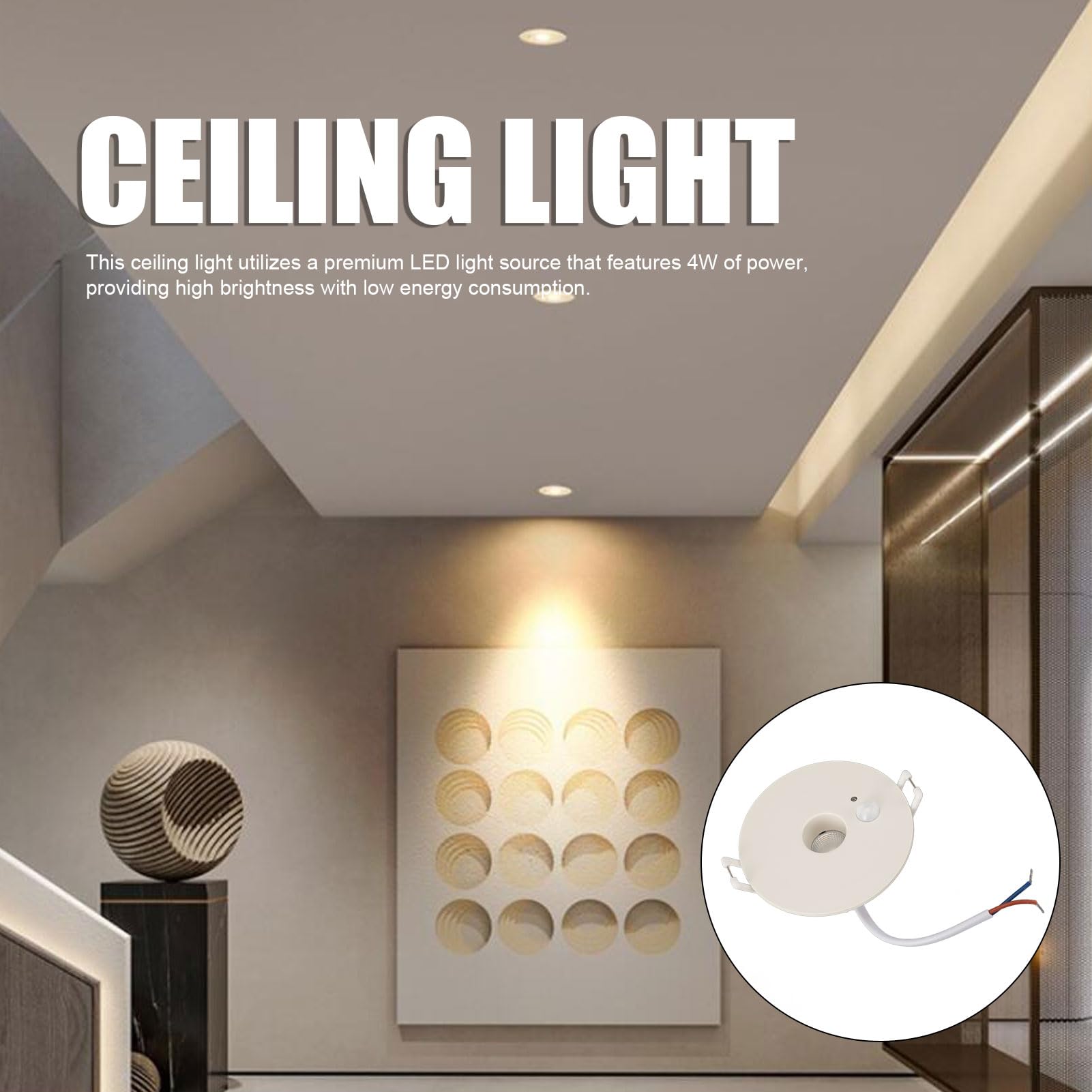 Luz de Techo, Foco Empotrable LED de 9W con Sensor de Movimiento Detección de 120° 3-6m, para Pasillo Sala de Estar Baño Garaje