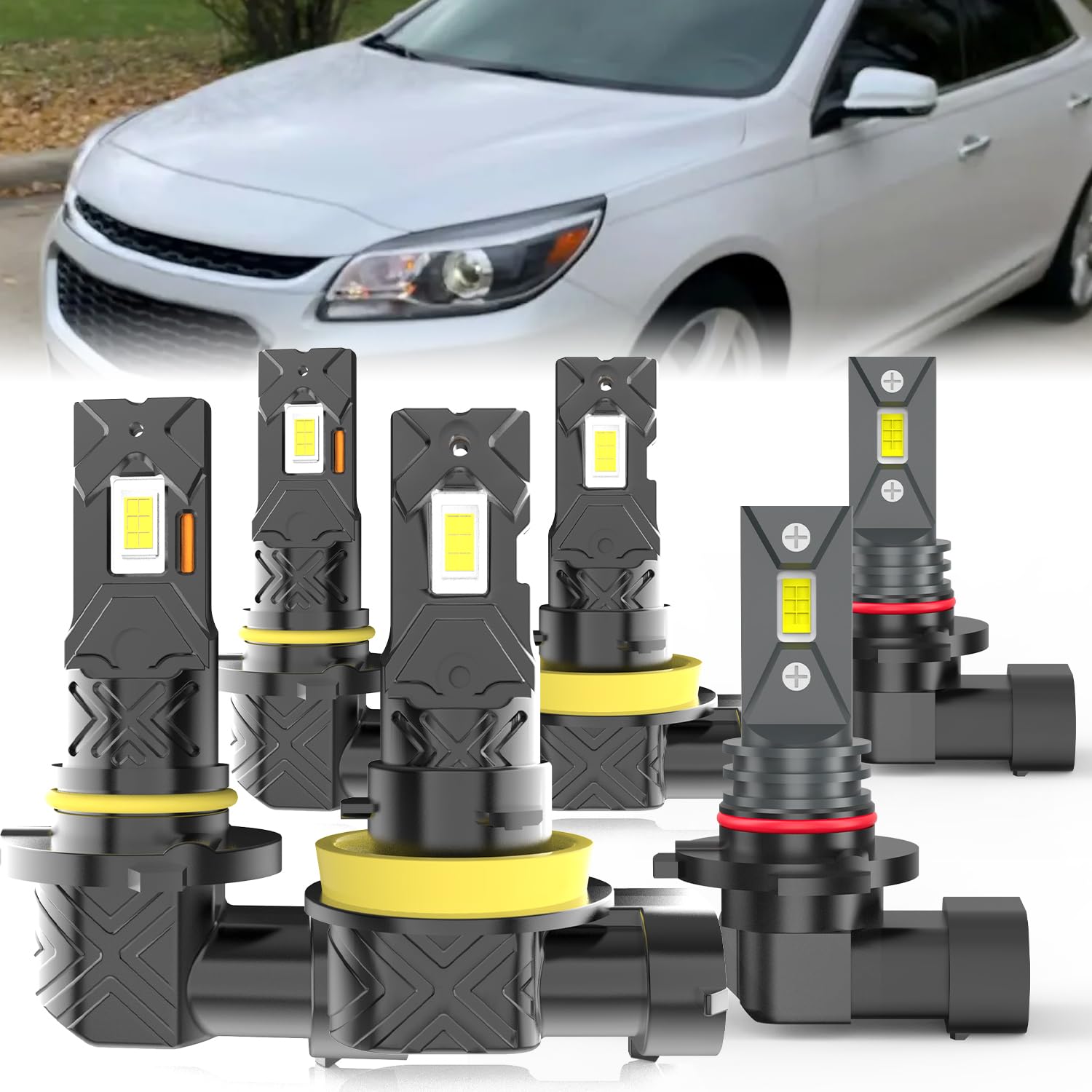 Fit For Chevy Malibu 2013-2015 light Bulbs, High/Low Dual Beam Fog Lights Combo, Plug and Play, 6 PCS