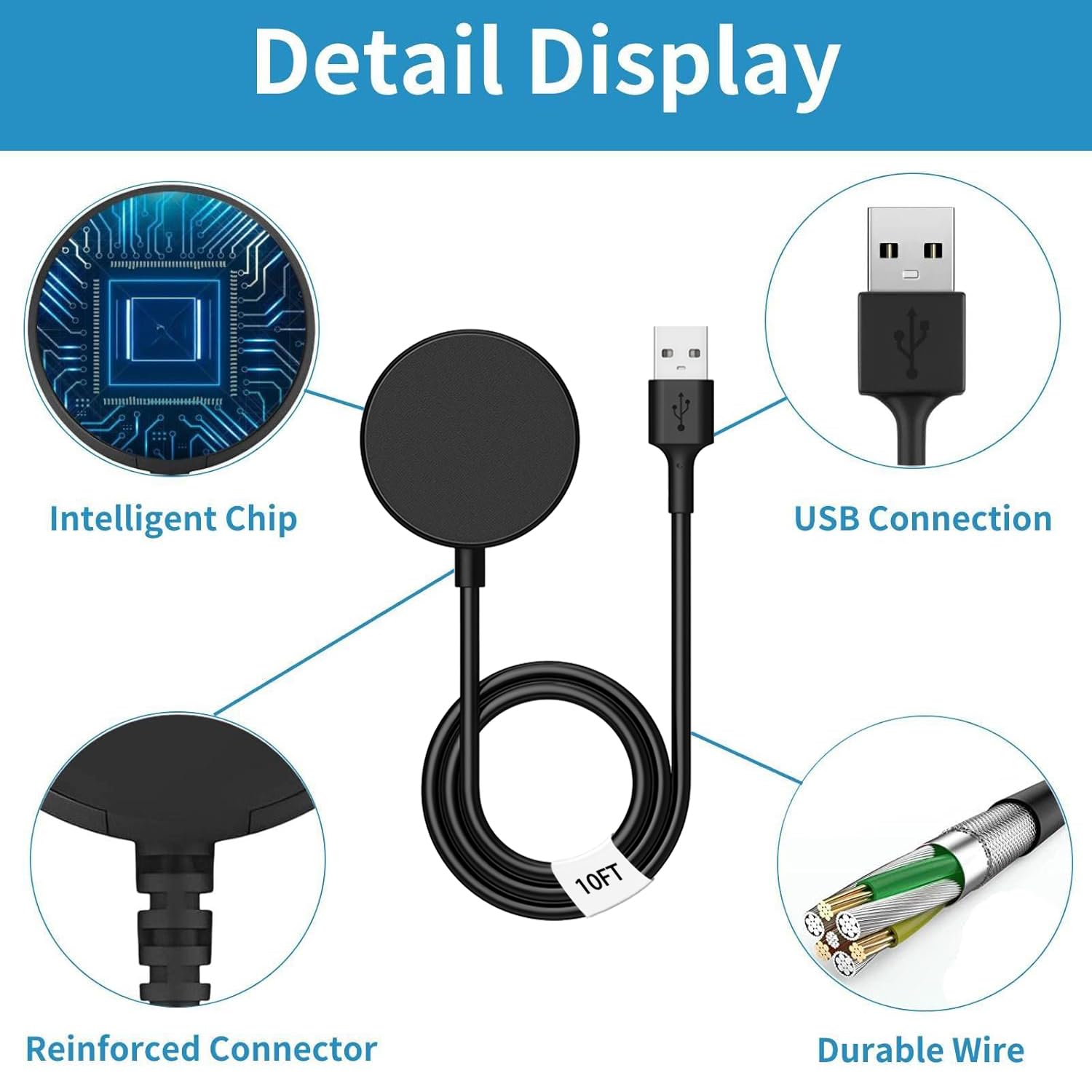 Câble de charge rapide sans fil pour montre intelligente - Accessoires magnétiques compatibles avec Samsung Galaxy Watch 8/7/6/5/4/3/Ultra/6 Classic/FE/Active 2/Galaxy 5 Pro Cargador Samsung 3 m