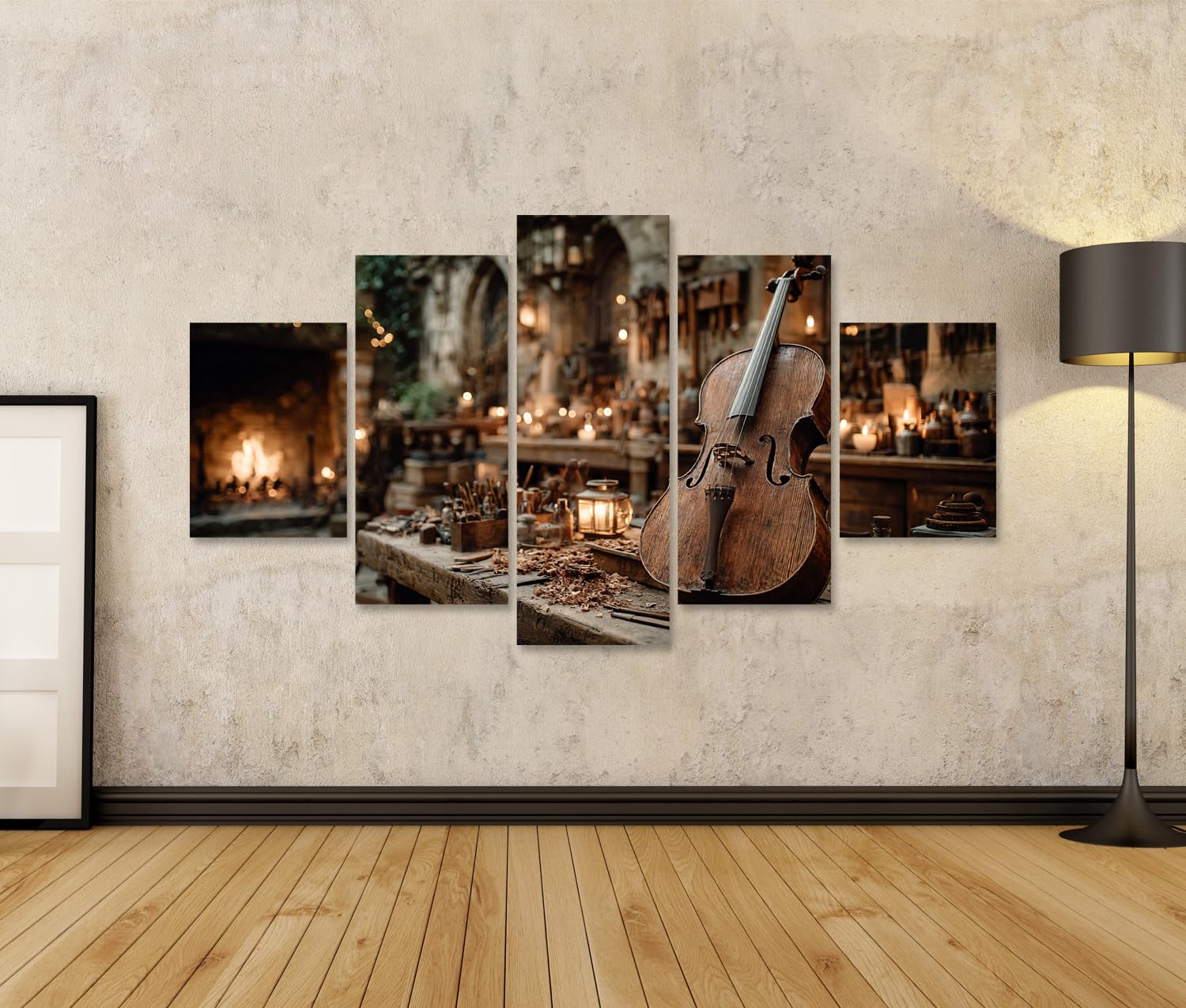 islandburner Bild auf Leinwand Handgefertigtes Streichinstrument in traditioneller Werkstatt - 5-teilig
