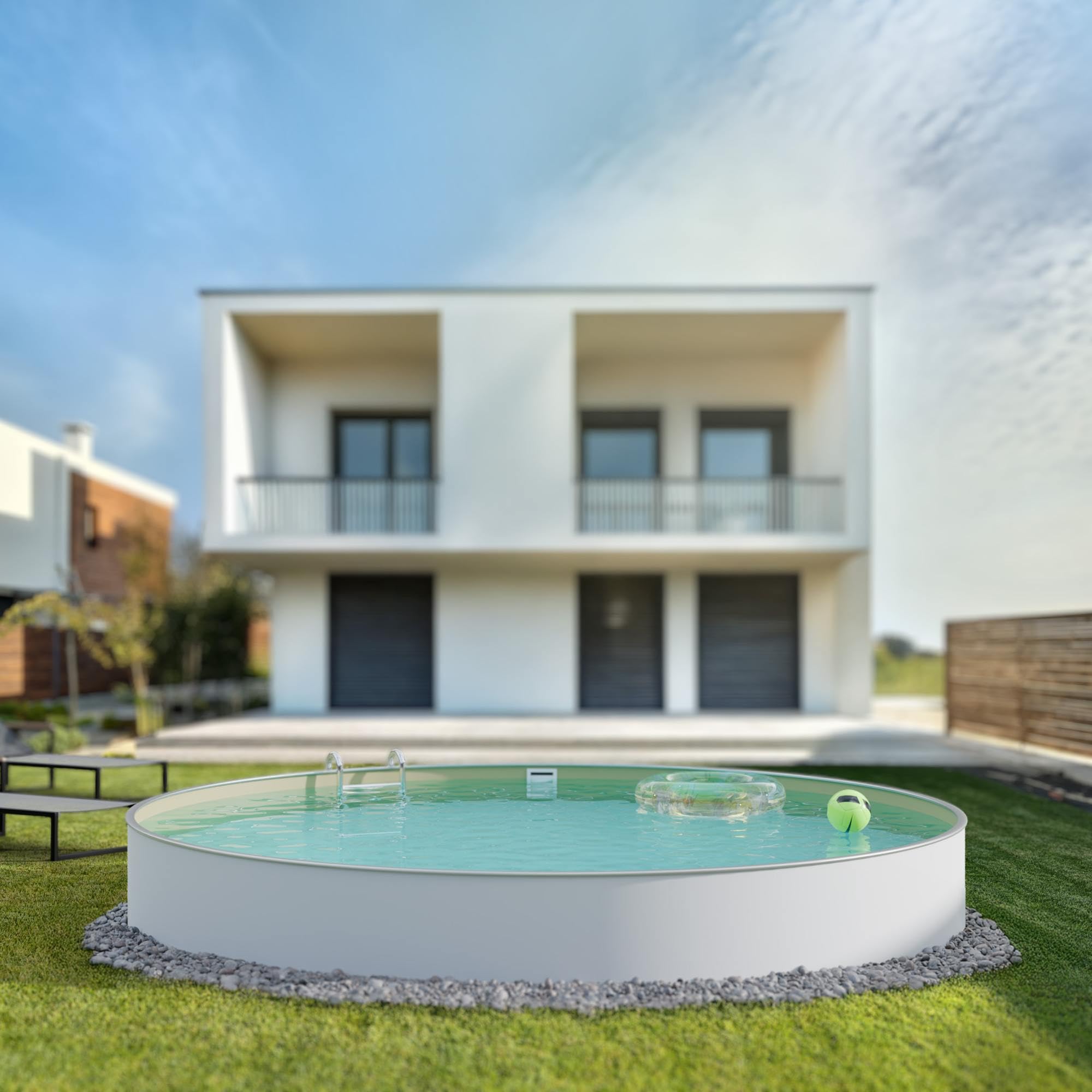 Fresh-Pool Profi Stahlwandpool Set rund, 500x150 cm, Stahl 0,8 mm weiß, Folie 0,8 mm Sand, Einhängebiese