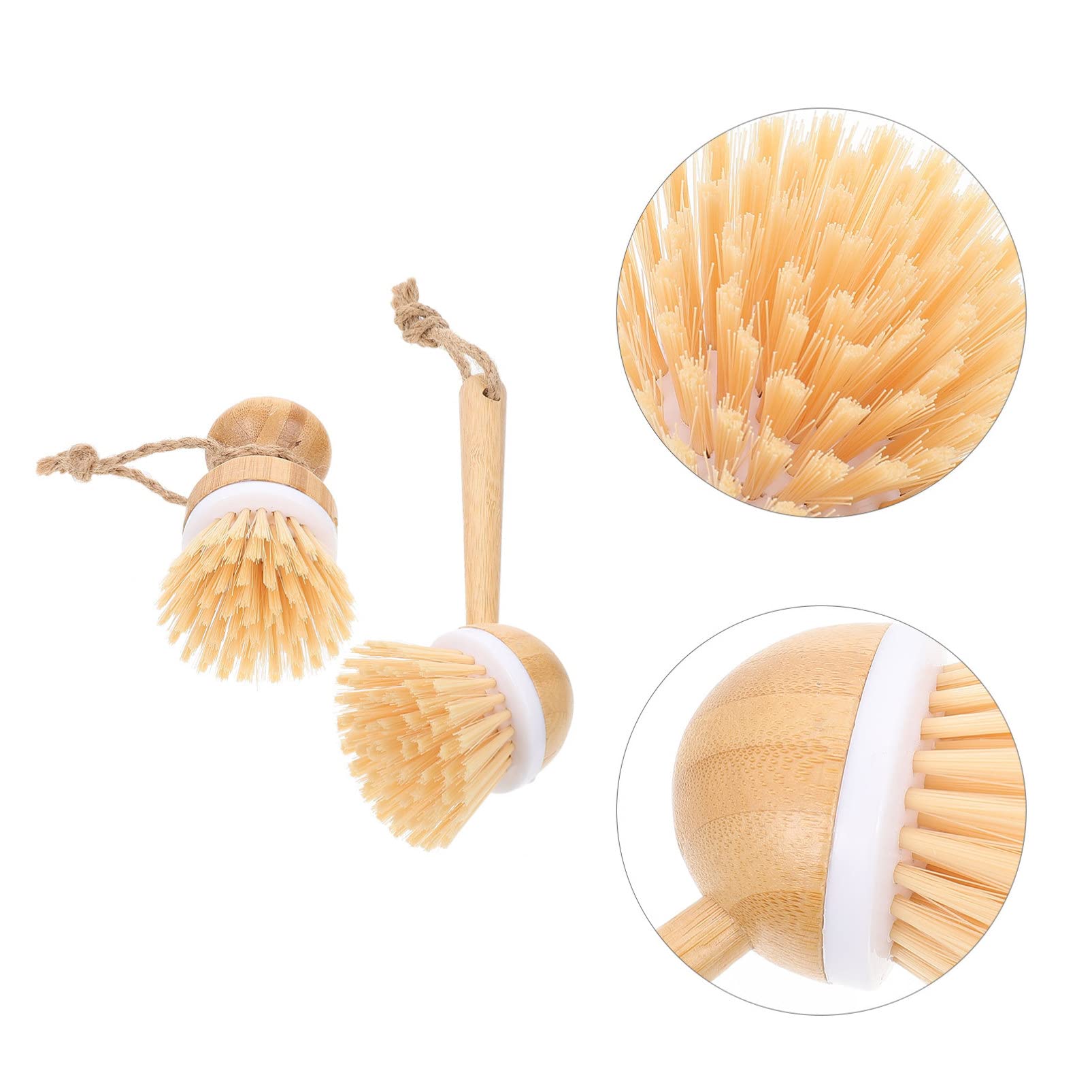 OFFSCH 2pcs Bamboo Pot Brush Wok Multi-function Dish Brush Portable Wok Supply Non-slip Handle Easy to Cle