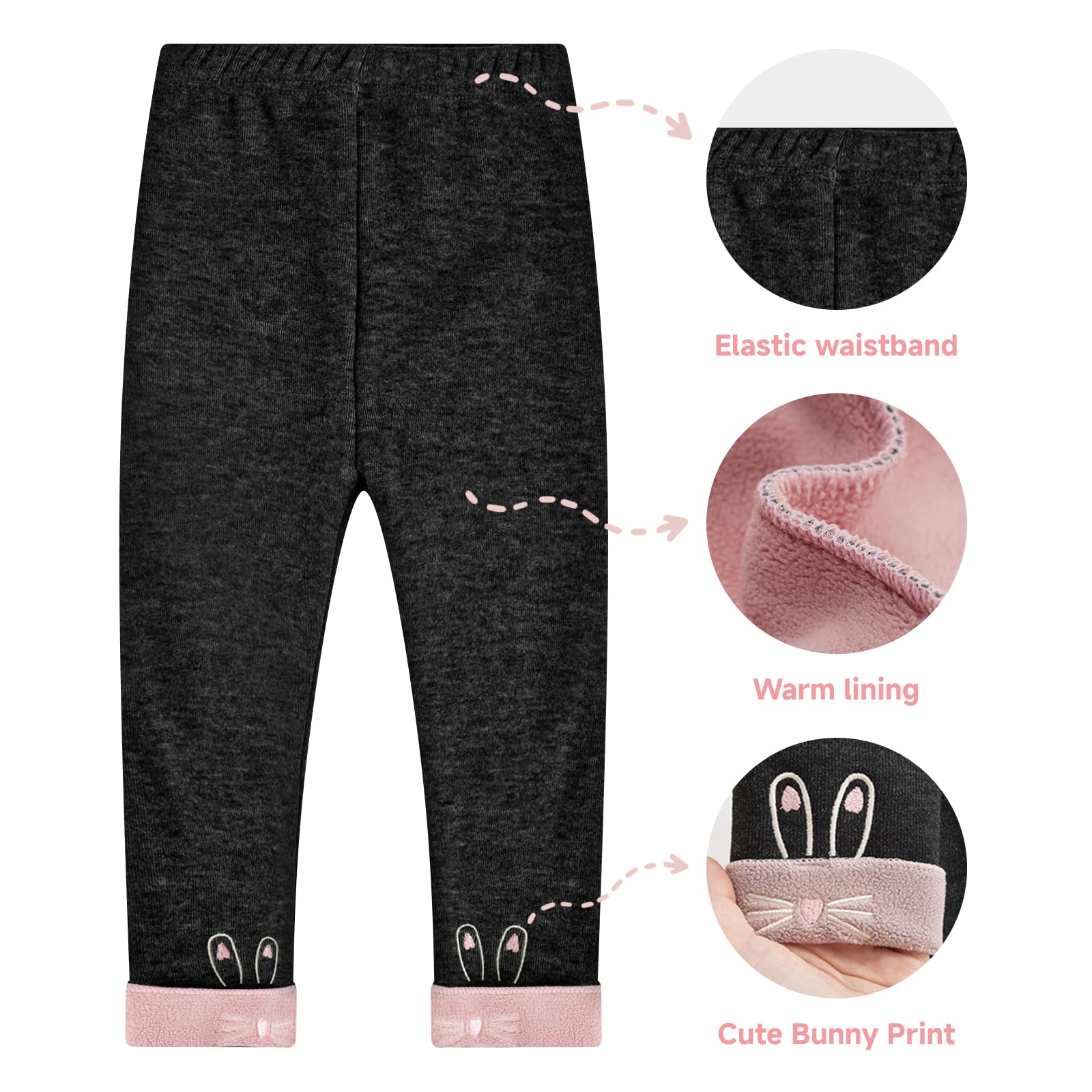 JiAmy Dziewczęce legginsy dziecięce, długie, rozciągliwe, termiczne, spodnie ze wzorem zajączka, na jesień i zimę, spodnie sportowe, dla dziewczynek w wieku 1-6 lat
