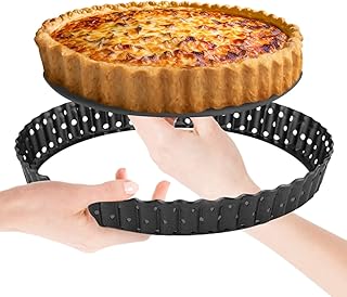 9.5inch - Carbon Steele Perforated Tart Pan - Quiche Baking Dish - Fluted Tart Pan With Removable Bottom - Fruit Tart Pan...