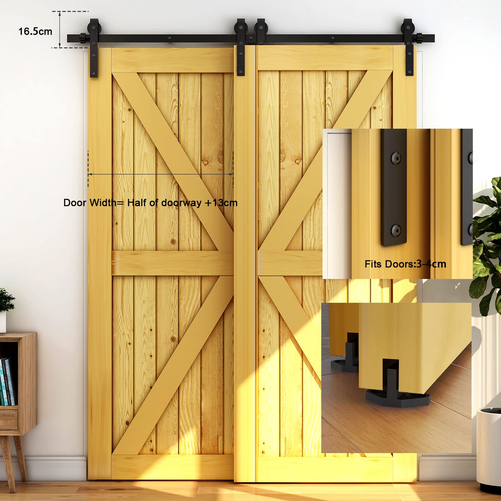 CCJH 10FT/300cm Quincailleri Kit de Rail pour Bypass Double Porte Coulissante (Rail simple) Noir Système Porte Coulissante Interieur - Forme J Rouleau Set