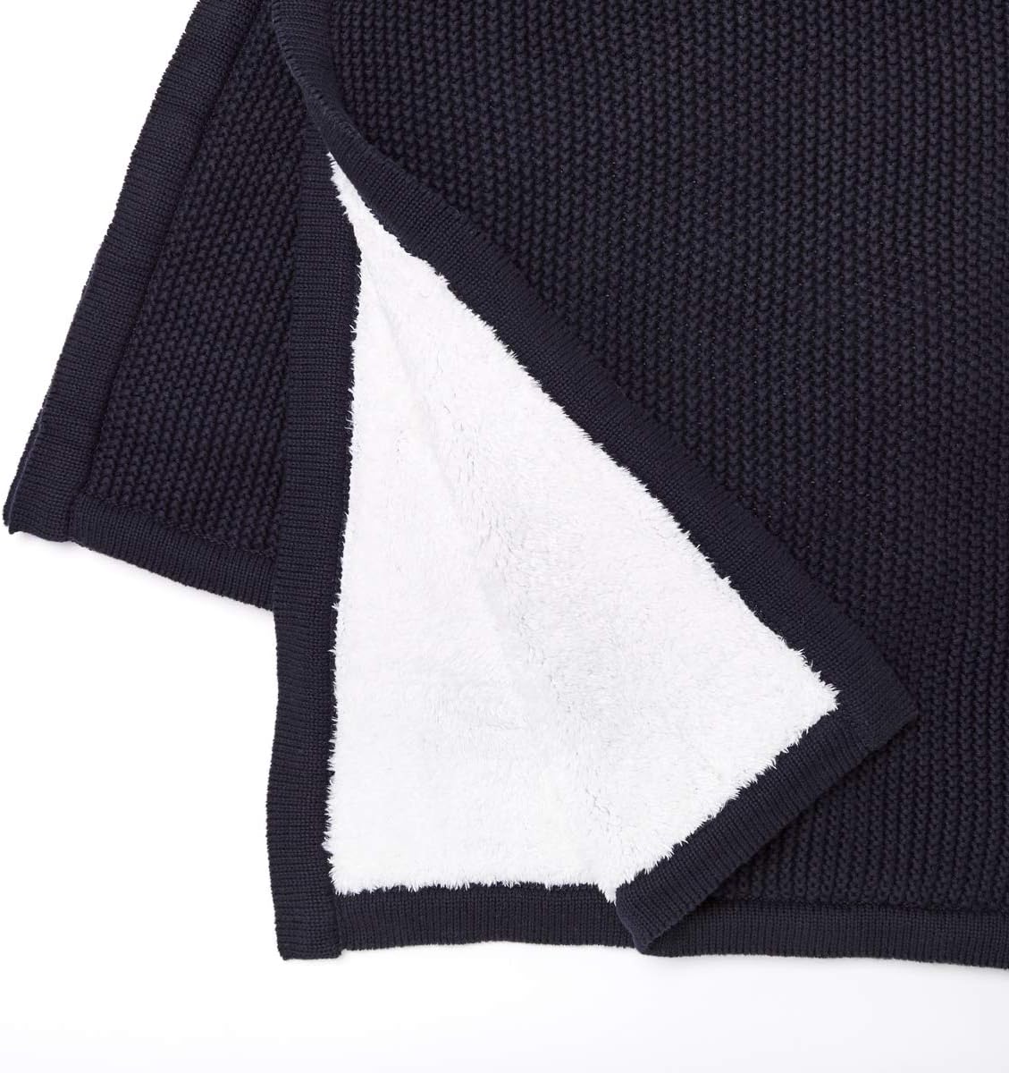 The Little Green Sheep Knitted Baby Blanket with Fleece Lining - Made with Organic Cotton - Midnight - Image 5