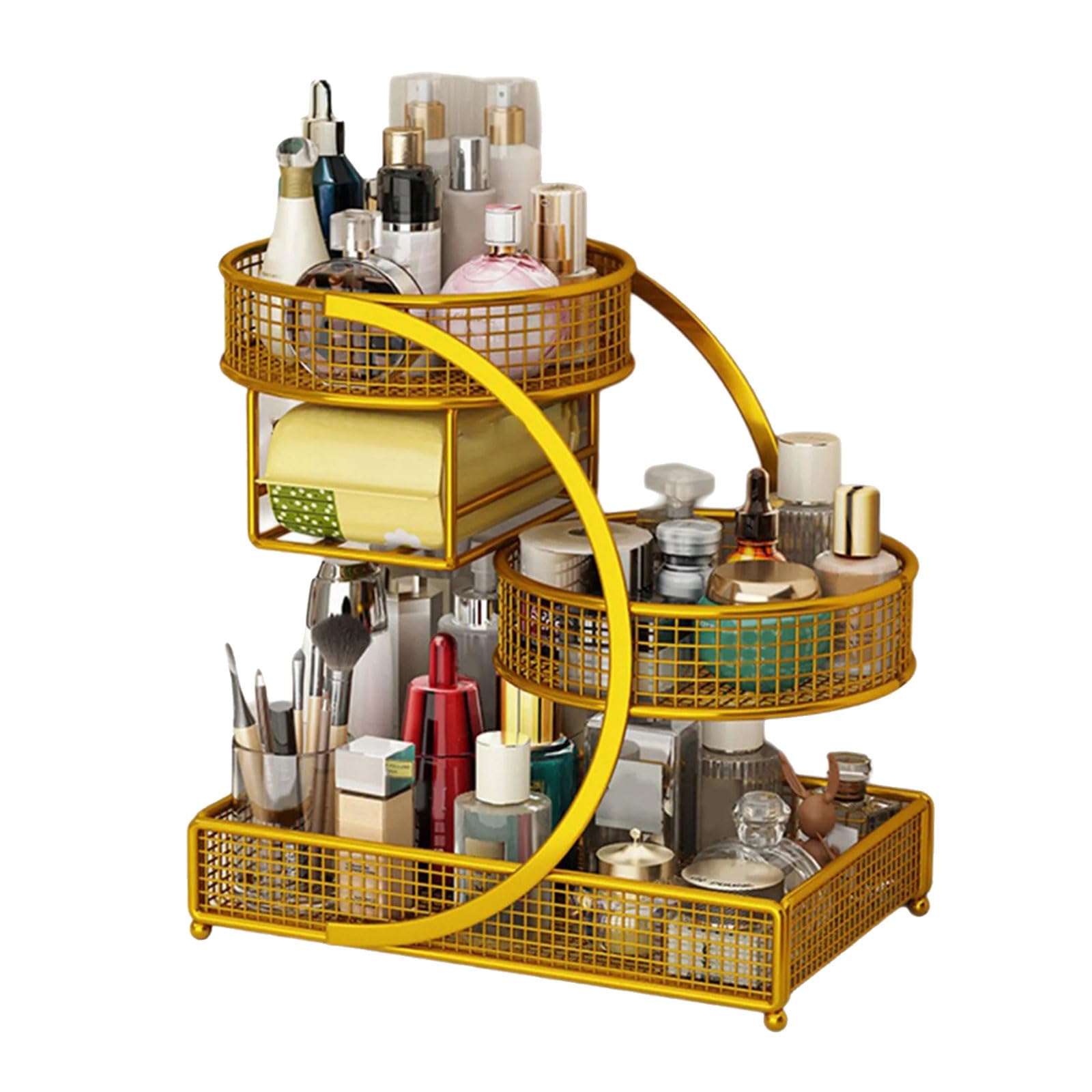 Hsioluted Without Assembly Metal Cosmetic Organizers Portable Countertop Storage for Skincare Lipsticks Bathroom Accessory Skincare Display Rack