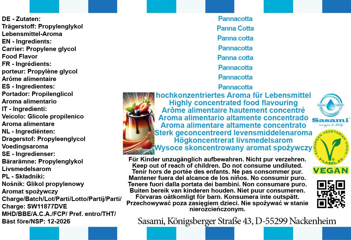 Pannacotta aroma concentrado - Vegano - Sasami - 10ml