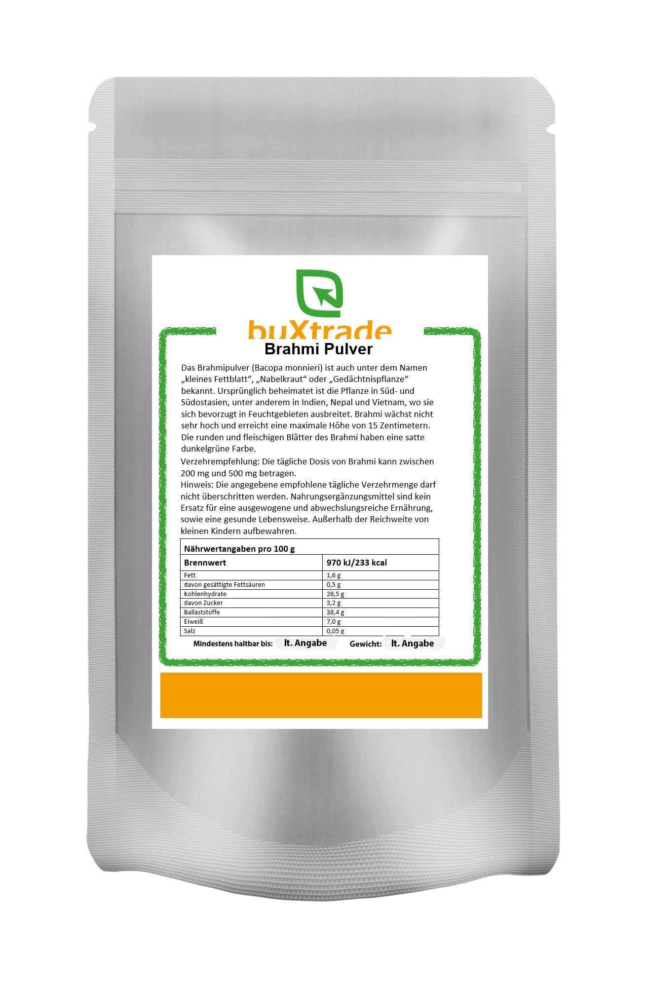 5x 1 kg | Brahmi Pulver | Superfoods | Fettblatt | Bacopa monnieri | Buxtrade