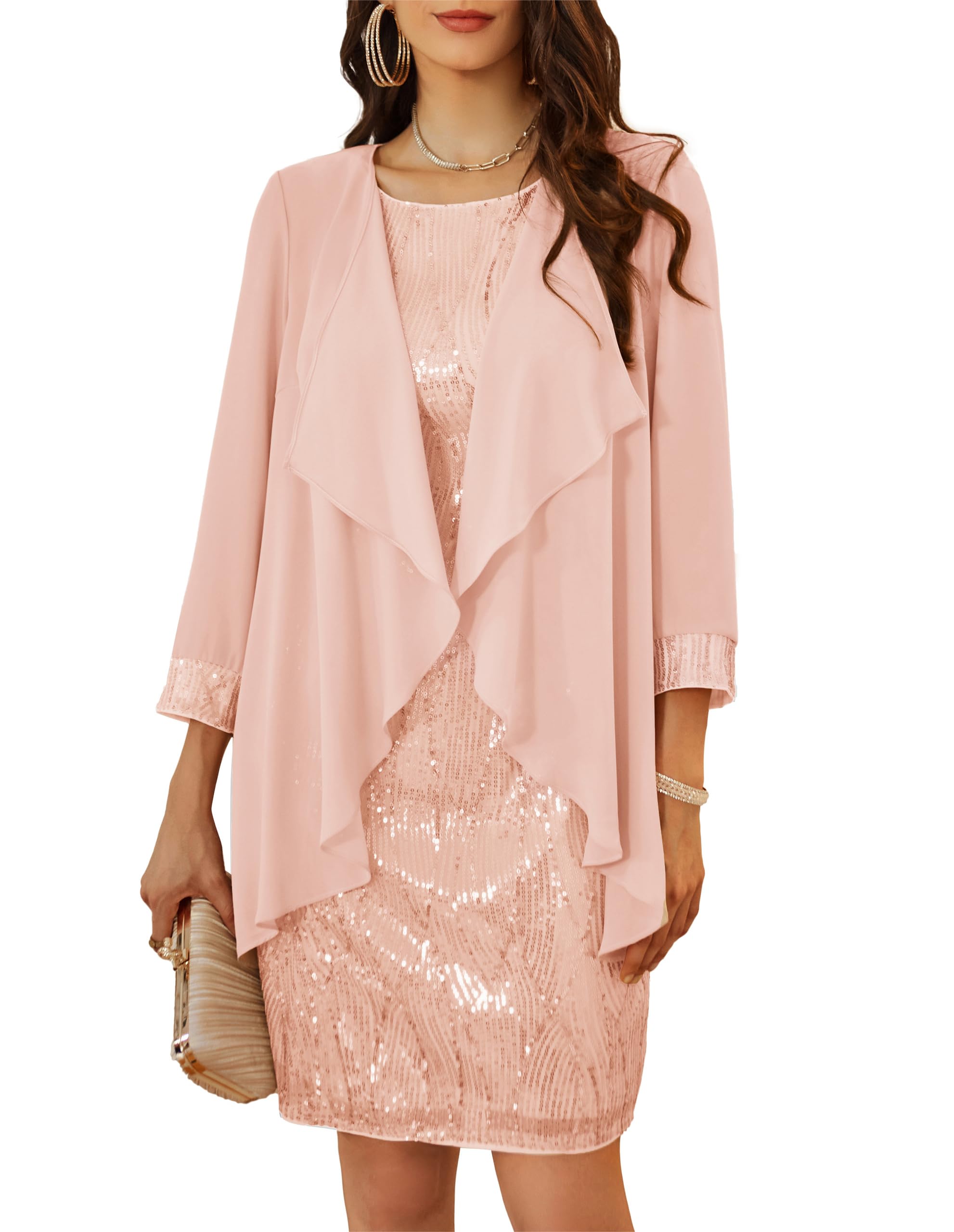 GRACE KARIN Conjunto de Fiesta para Mujer Vestido de Lentejuelas sin Mangas con Chaqueta Elegante