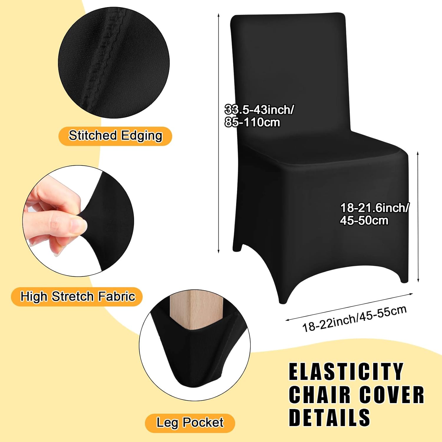 Chumia 100 Pcs Chair Covers and Sashes, Spandex Stretch Chair Slipcovers with Shiny Bowknot for Wedding Party Banquet Anniversary Events Dining Decor (Black,Gold)