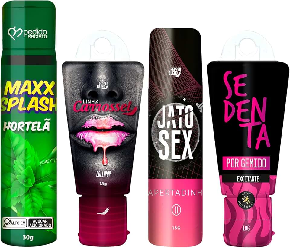 Kit 4 Produtos Para Casal Gel Deslizante Comestível Saborizado, Excitante Feminino e Gel Aperta (Hortelã)