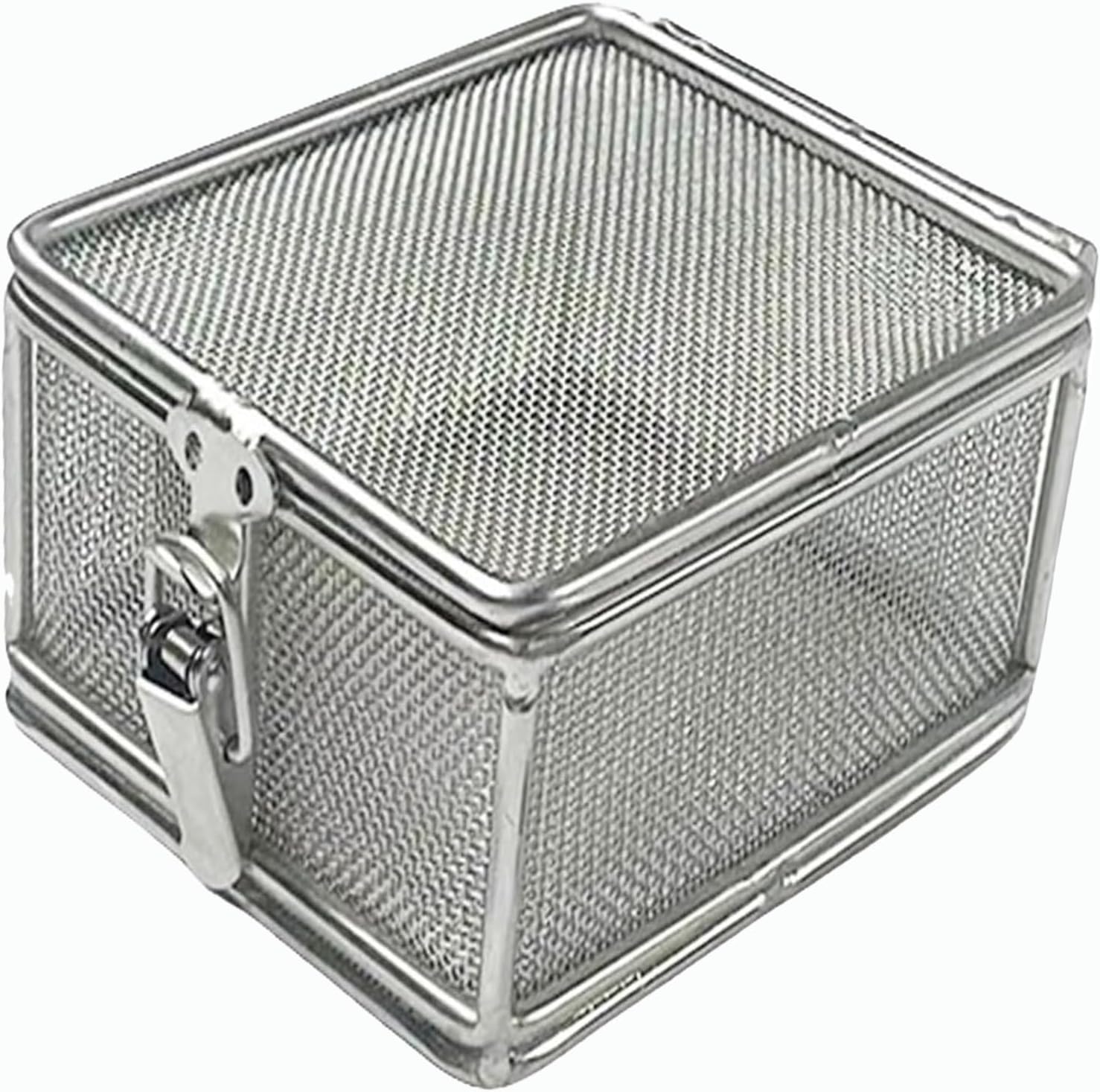 0.08in Mesh Surgical Tray with Lid, 304 Stainless Steel Sterilization Basket, Medical Instrument Tray for Sterilization(6x6x5cm/2.36x2.36x1.97in)