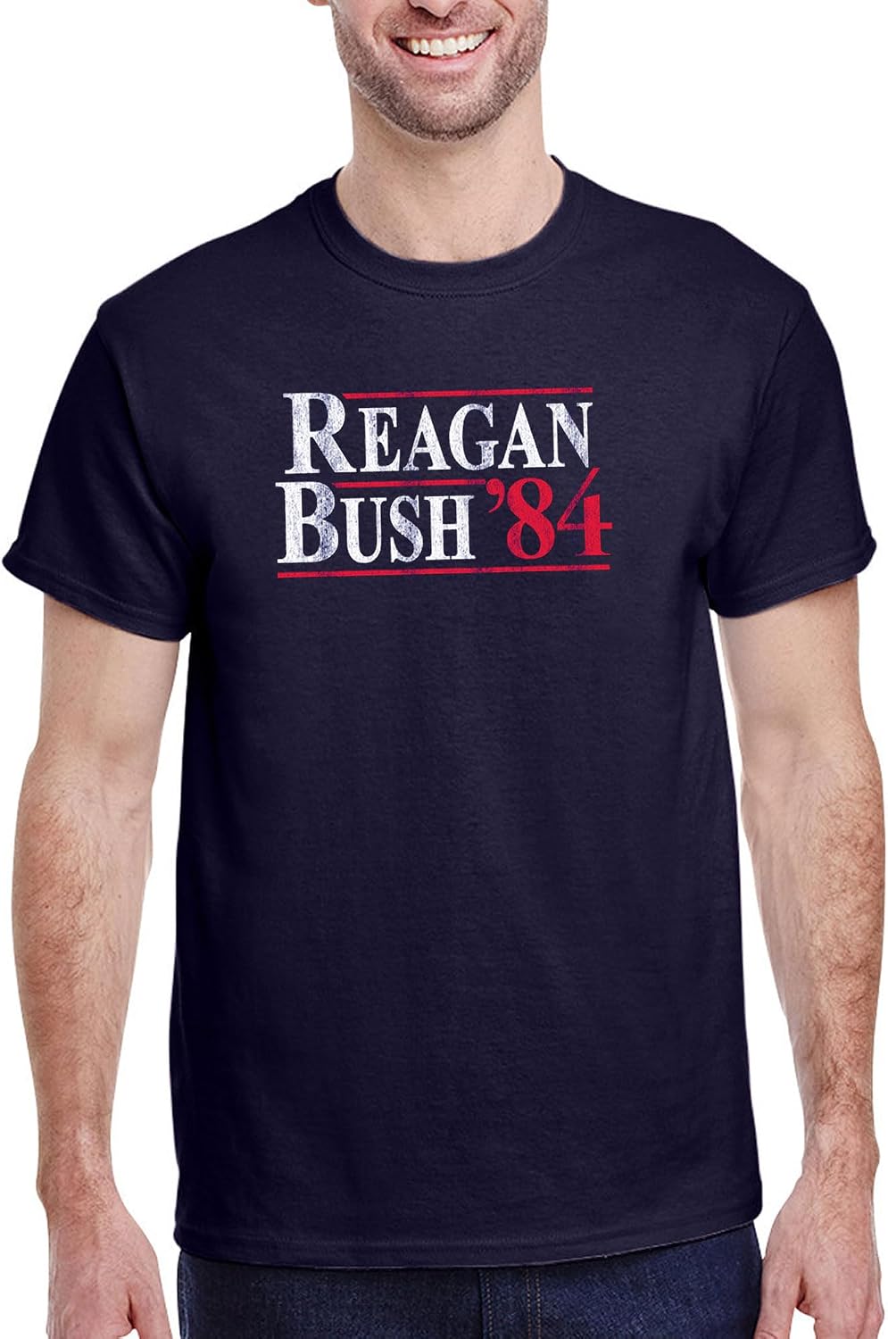 DIRTYRAGZ Men's Reagan - Bush 1984 Presidential Campaign T-Shirt Navy Blue
