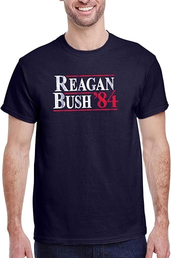 DIRTYRAGZ Mens Reagan - Bush 1984 Presidential Campaign T-Shirt Navy Blue